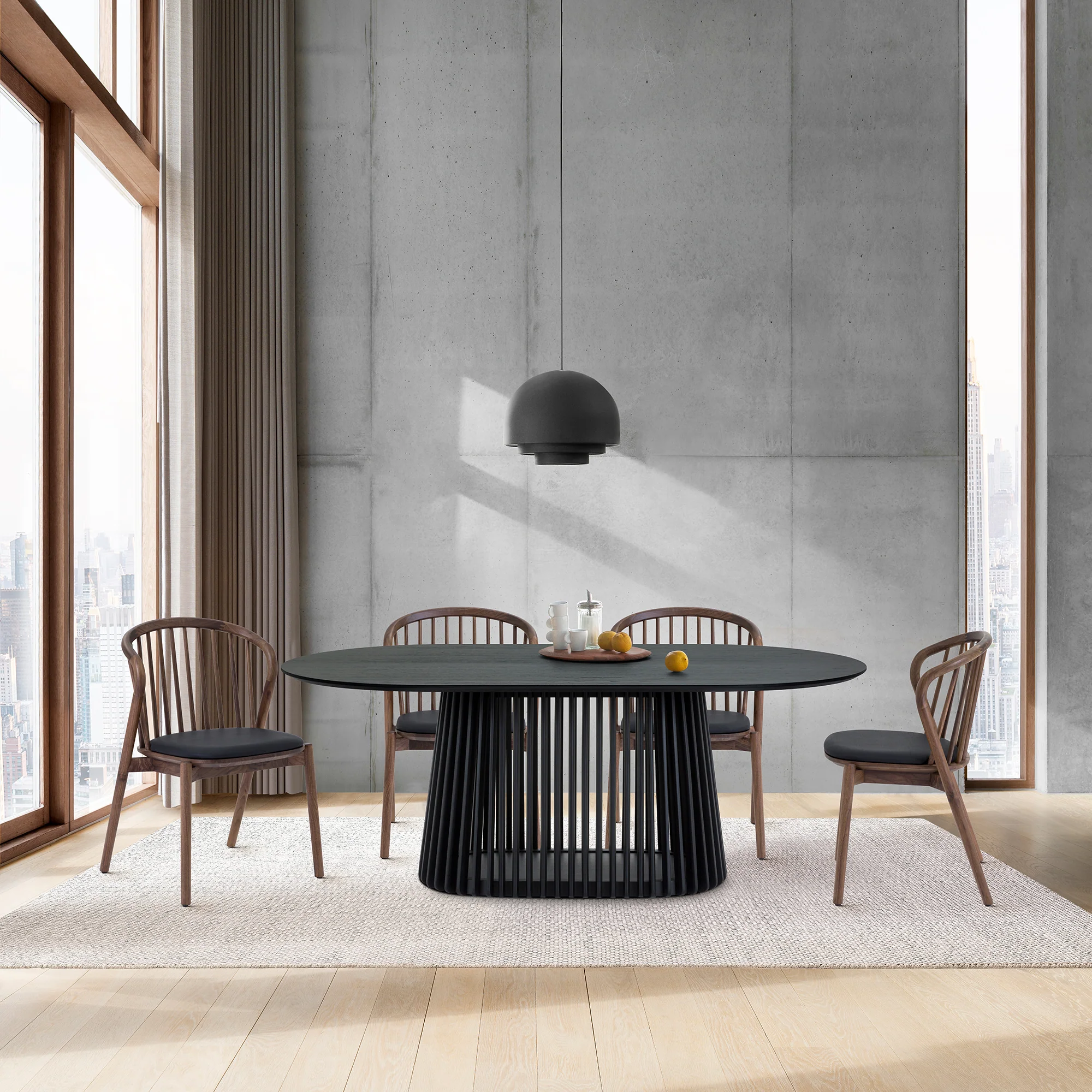 Echo Walnut Wood and Black Faux Leather Dining Chairs - Set of 2 By Armen Living - Image 2