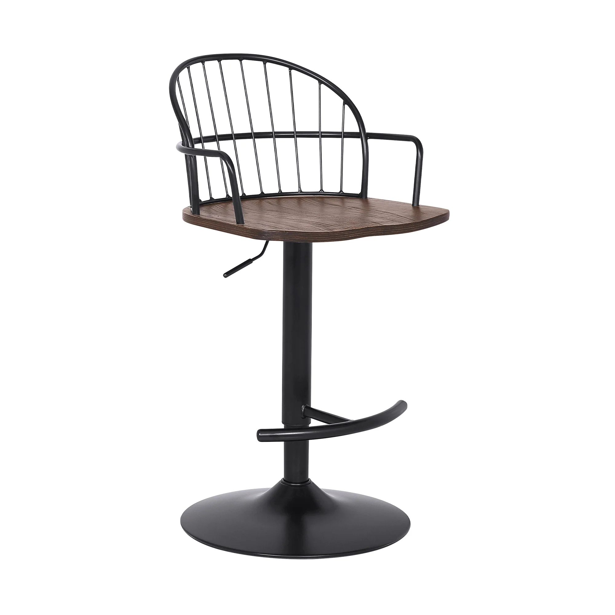 Edward Adjustable Walnut Glazed Barstool in Black Powder Coated Finish By Armen Living - Image 2