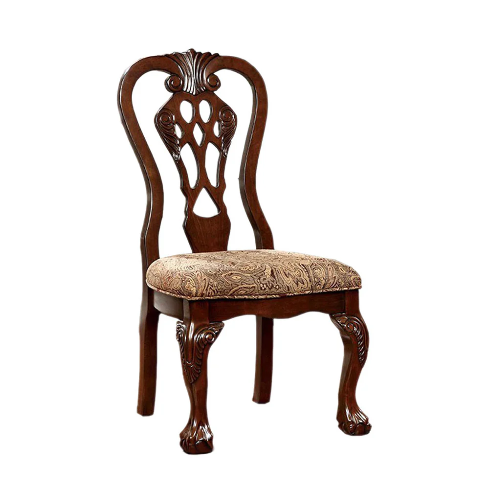 Elana Side Chair With Fabric, Brown Cherry Finish, Set Of 2 By Benzara - Image 2