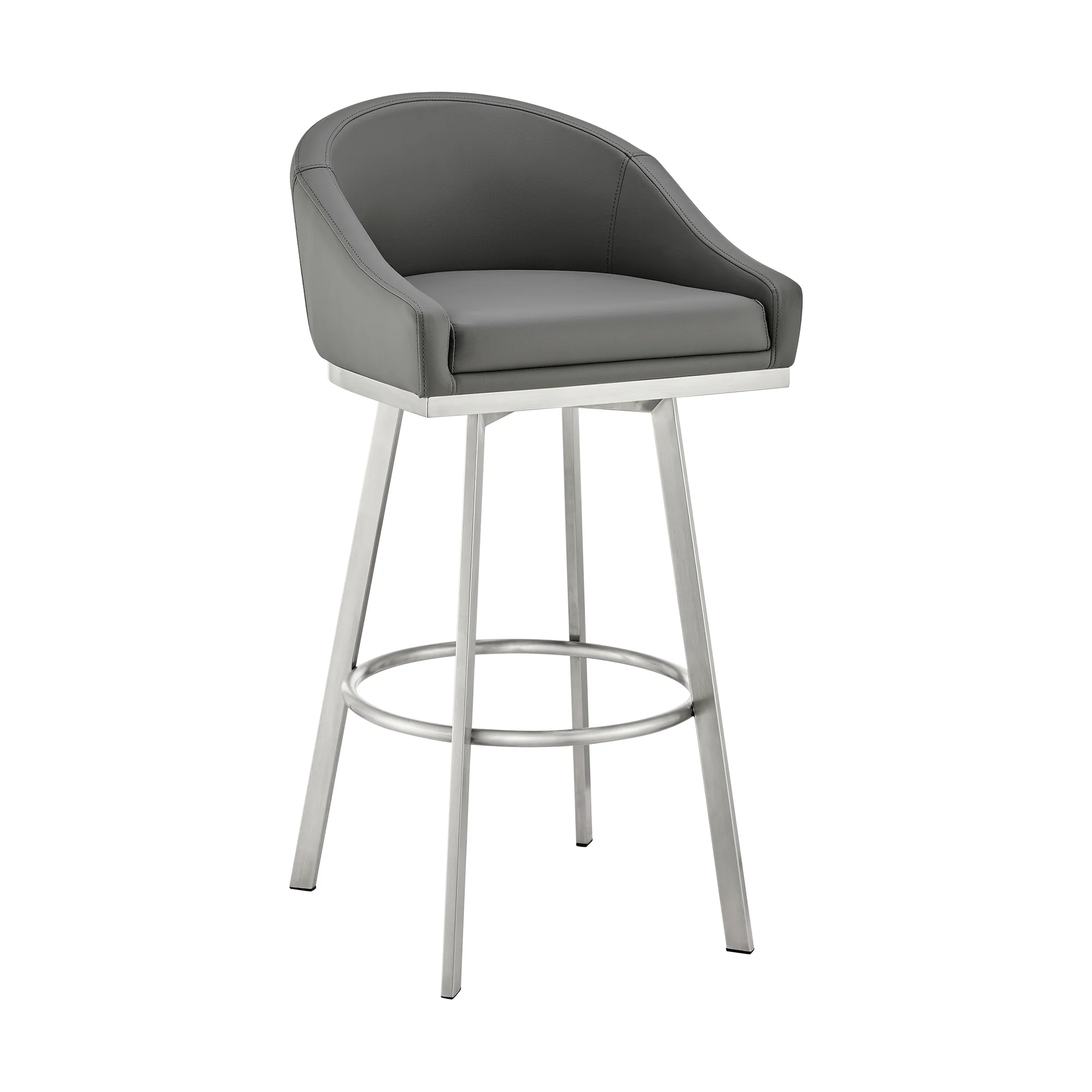 Eleanor 26" Swivel Counter Stool in Brushed Stainless Steel and Black Faux Leather By Armen Living - Image 12