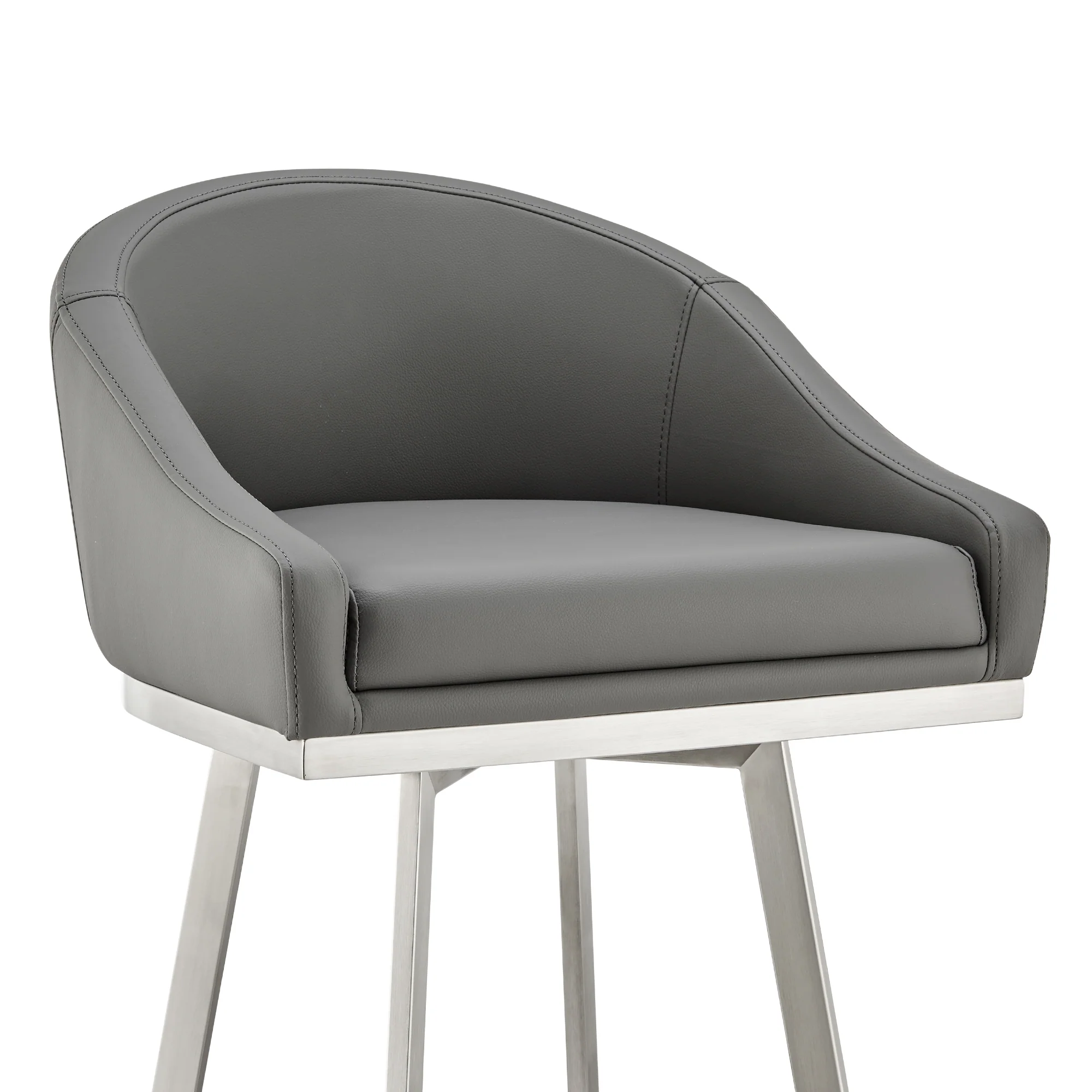 Eleanor 26" Swivel Counter Stool in Brushed Stainless Steel and Black Faux Leather By Armen Living - Image 17