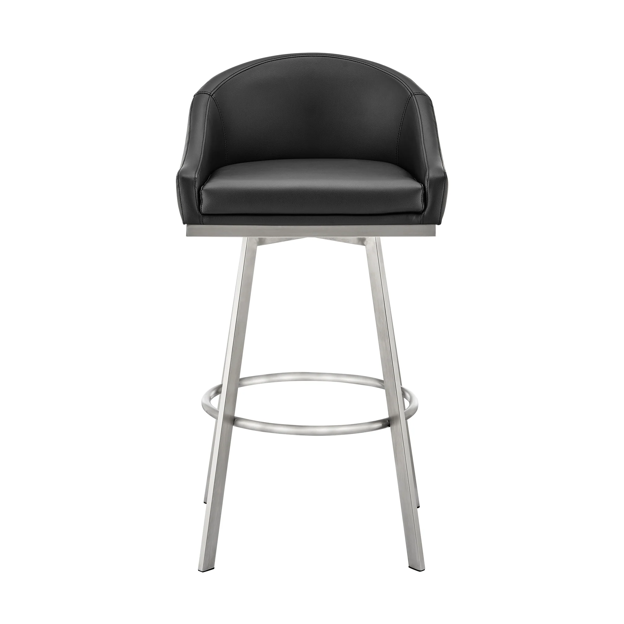 Eleanor 26" Swivel Counter Stool in Brushed Stainless Steel and Black Faux Leather By Armen Living - Image 3