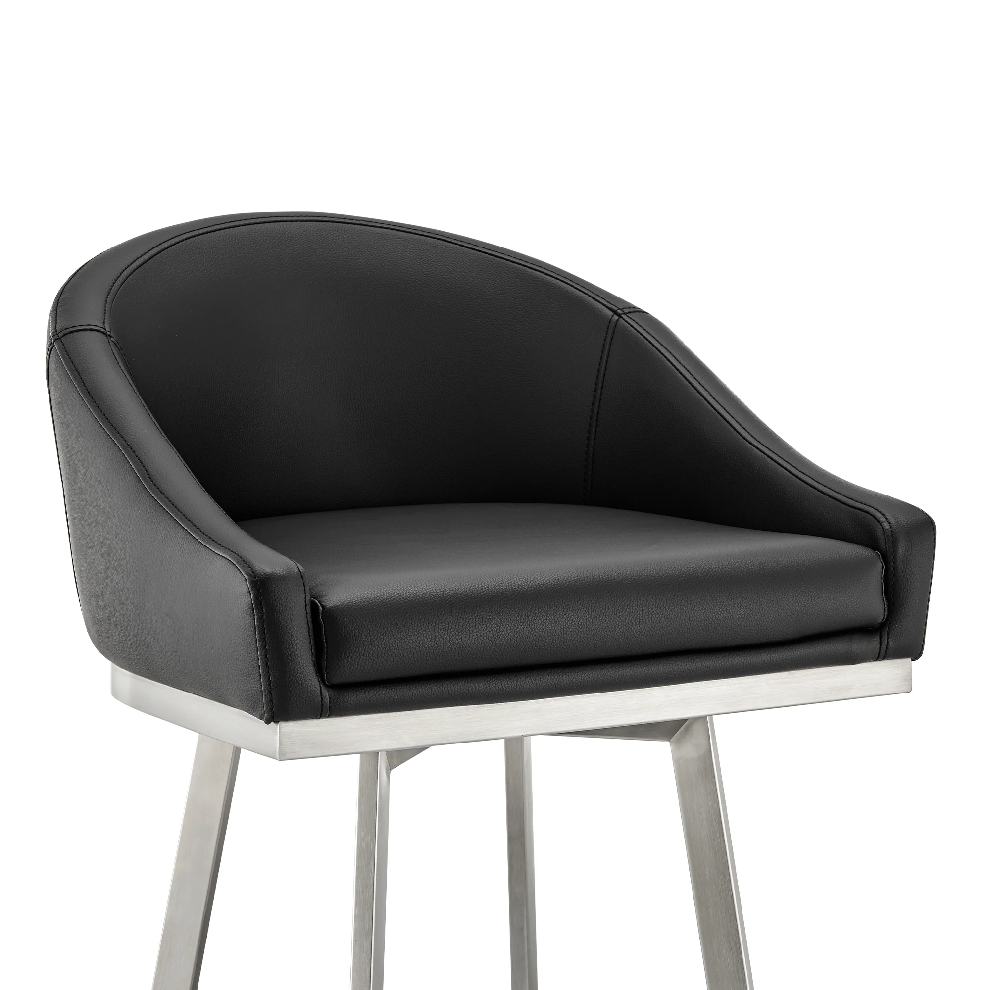 Eleanor 26" Swivel Counter Stool in Brushed Stainless Steel and Black Faux Leather By Armen Living - Image 7