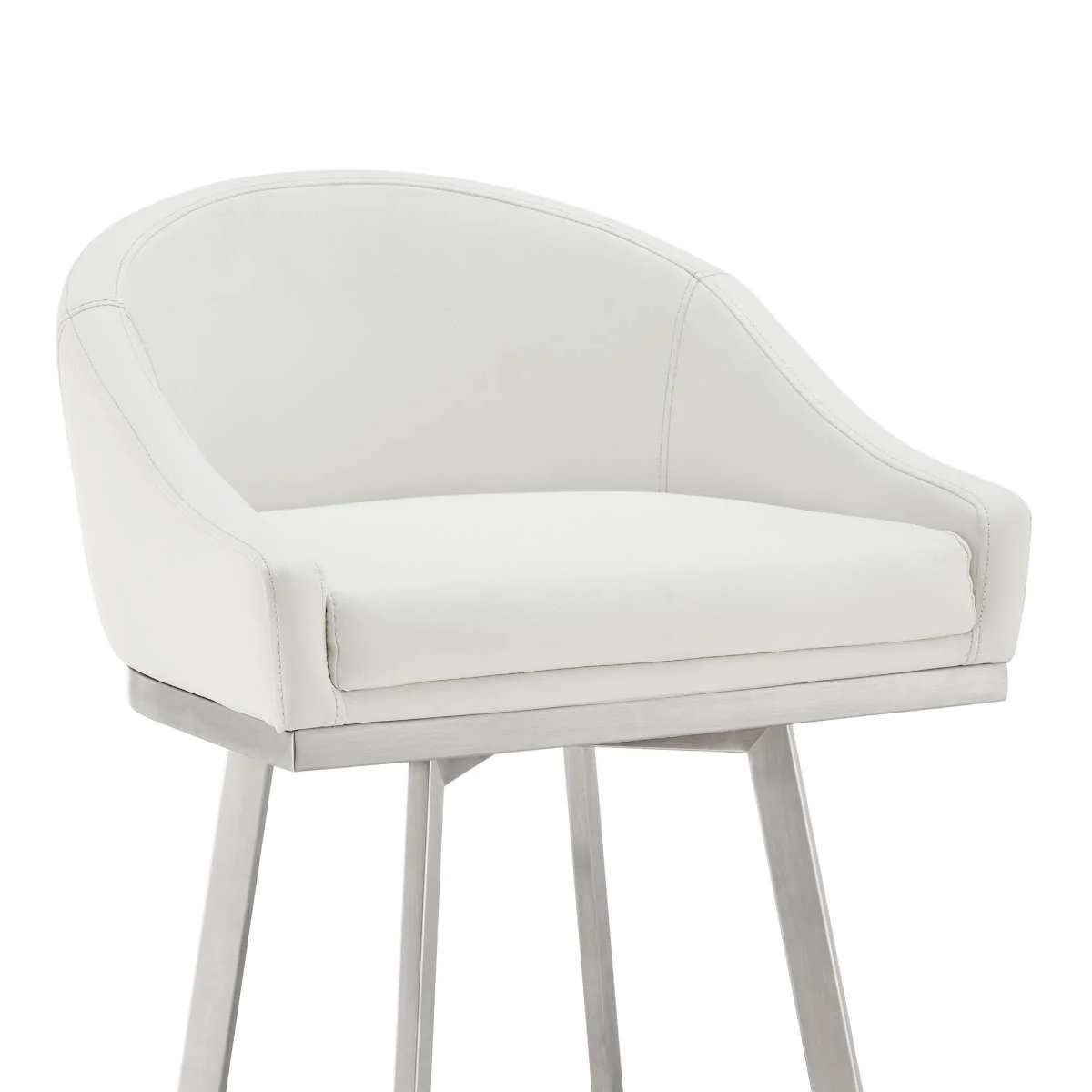 Eleanor 26" Swivel Counter Stool in Brushed Stainless Steel with White Faux Leather By Armen Living - Image 5