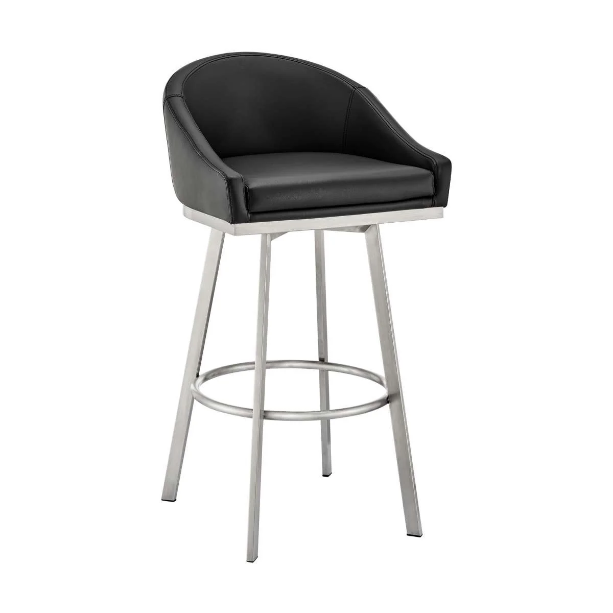 Eleanor 30" Swivel Bar Stool in Brushed Stainless Steel with Black Faux Leather By Armen Living - Image 2