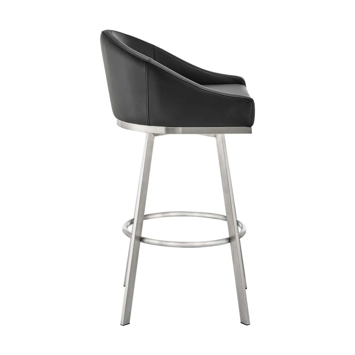 Eleanor 30" Swivel Bar Stool in Brushed Stainless Steel with Black Faux Leather By Armen Living - Image 3