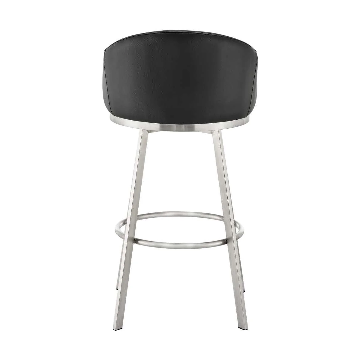 Eleanor 30" Swivel Bar Stool in Brushed Stainless Steel with Black Faux Leather By Armen Living - Image 4