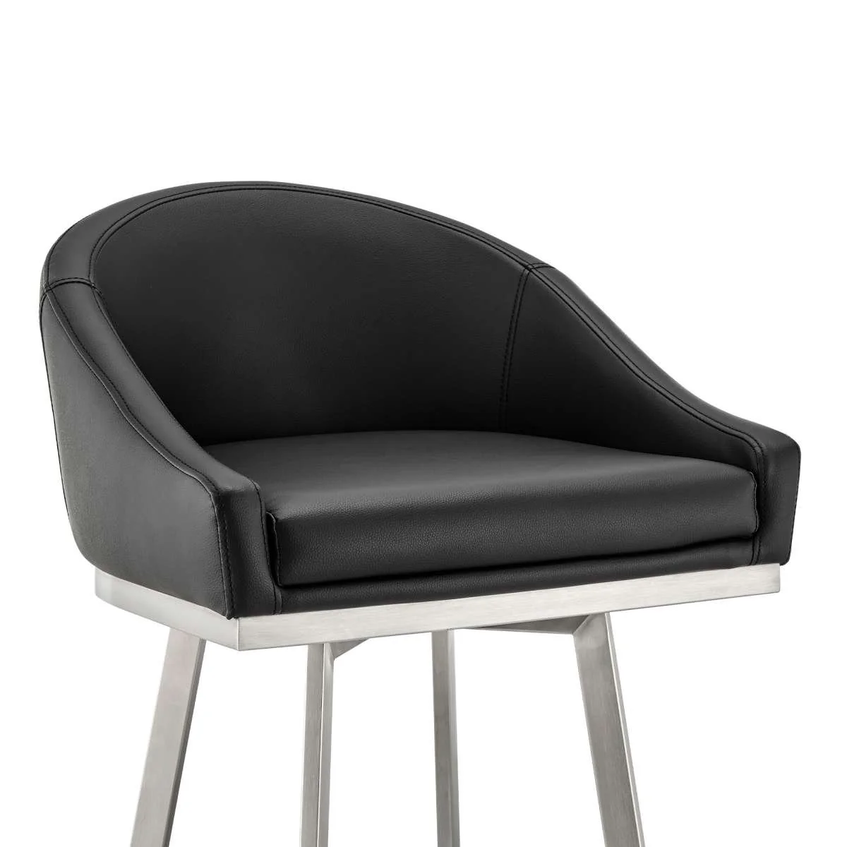 Eleanor 30" Swivel Bar Stool in Brushed Stainless Steel with Black Faux Leather By Armen Living - Image 5