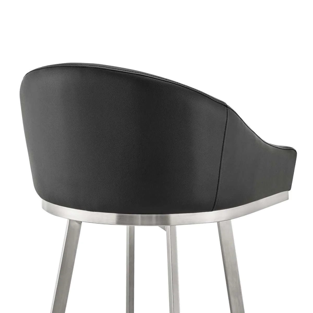 Eleanor 30" Swivel Bar Stool in Brushed Stainless Steel with Black Faux Leather By Armen Living - Image 8