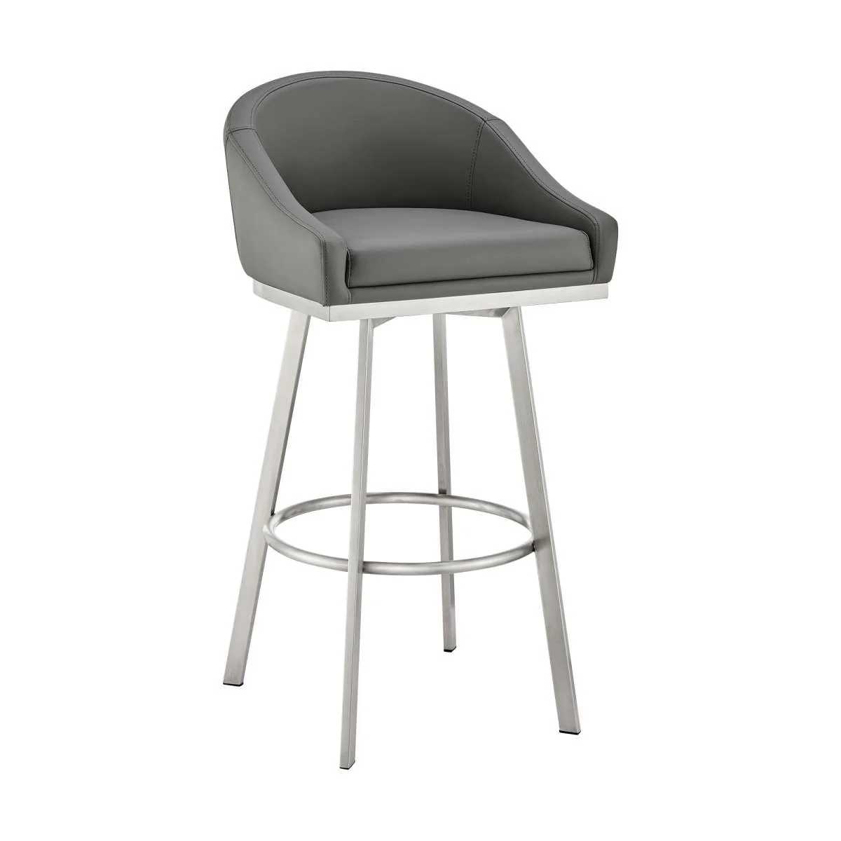 Eleanor 30" Swivel Bar Stool in Brushed Stainless Steel with Gray Faux Leather By Armen Living - Image 2