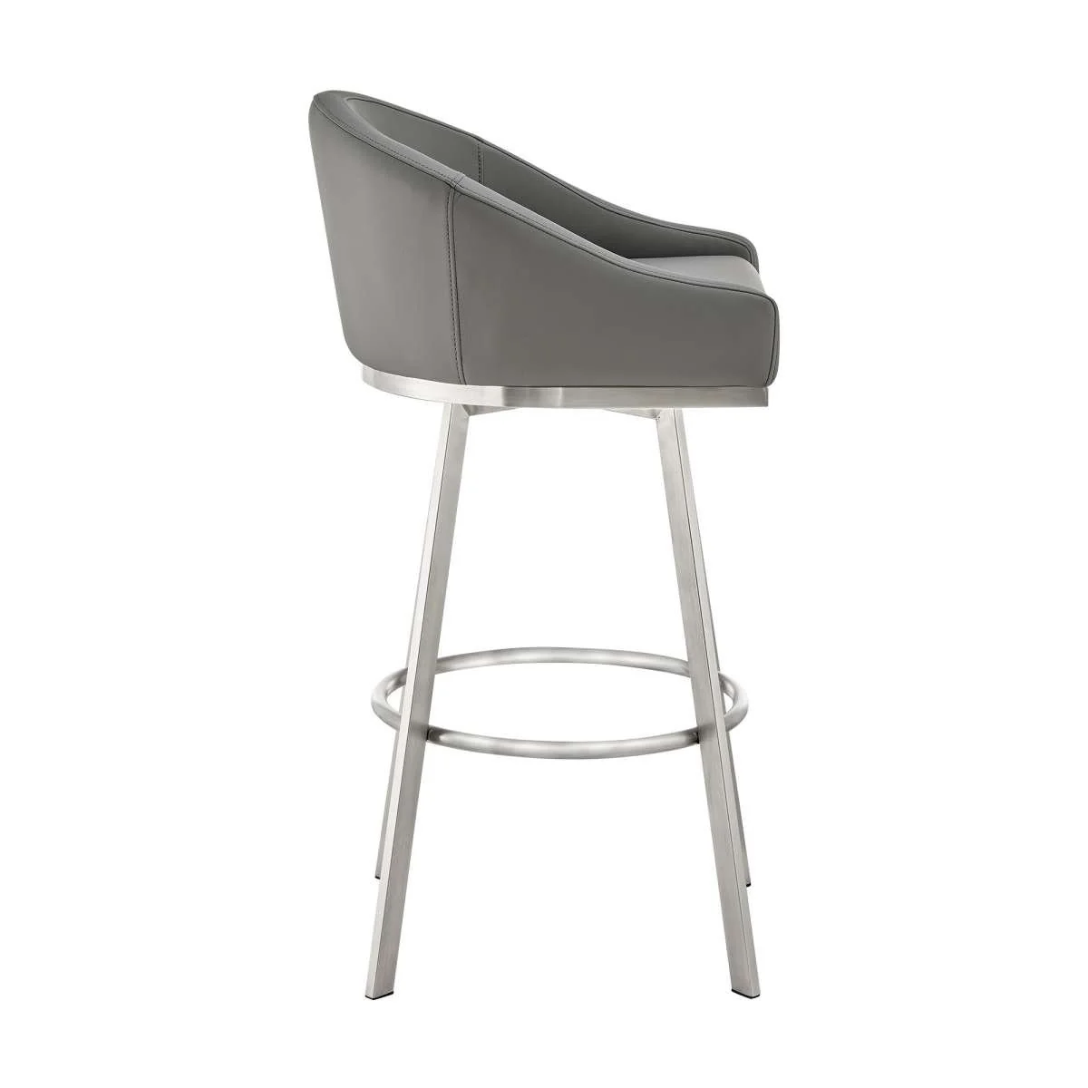 Eleanor 30" Swivel Bar Stool in Brushed Stainless Steel with Gray Faux Leather By Armen Living - Image 3