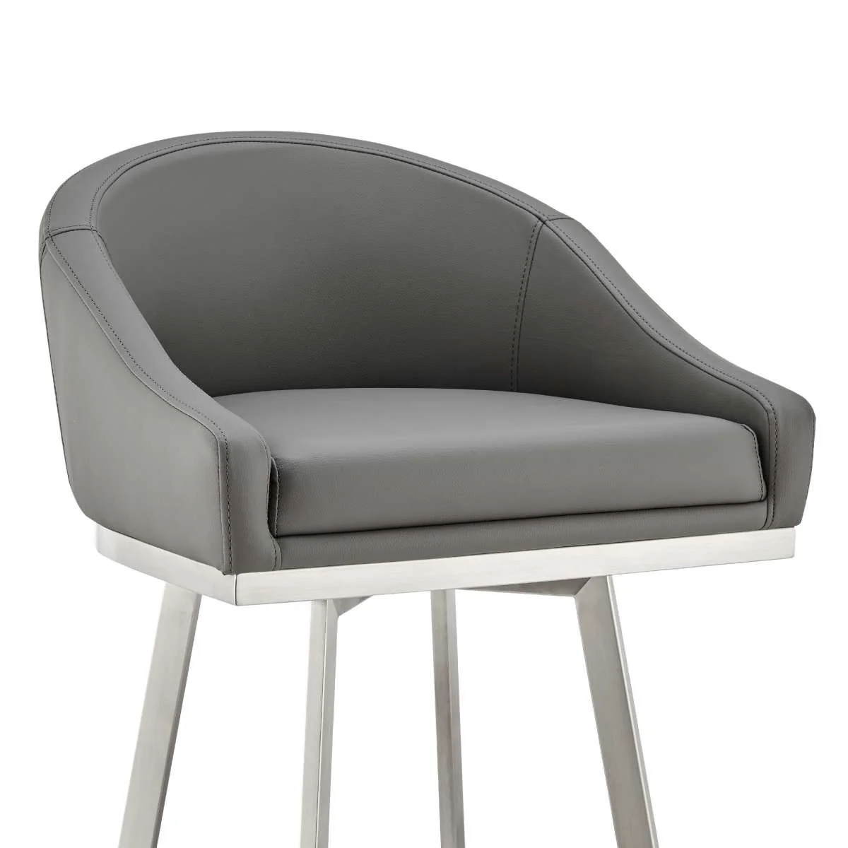 Eleanor 30" Swivel Bar Stool in Brushed Stainless Steel with Gray Faux Leather By Armen Living - Image 5