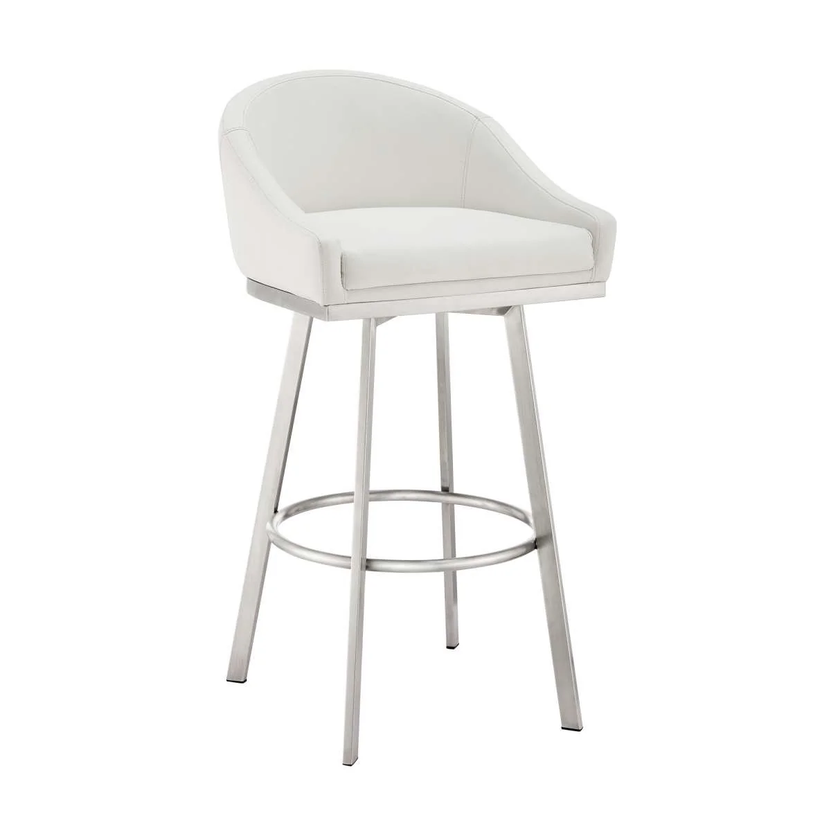 Eleanor 30" Swivel Bar Stool in Brushed Stainless Steel with White Faux Leather By Armen Living - Image 2