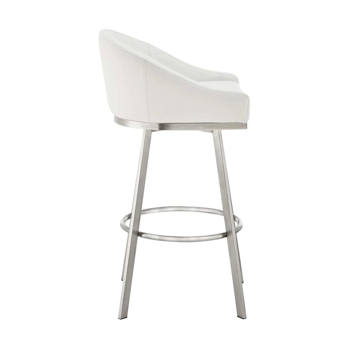 Eleanor 30" Swivel Bar Stool in Brushed Stainless Steel with White Faux Leather By Armen Living - Image 3