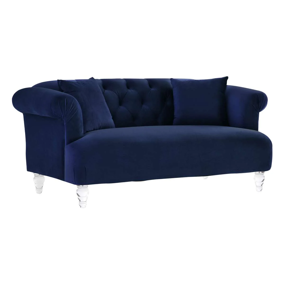 Elegance Contemporary Loveseat in Blue Velvet with Acrylic Legs By Armen Living - Image 3