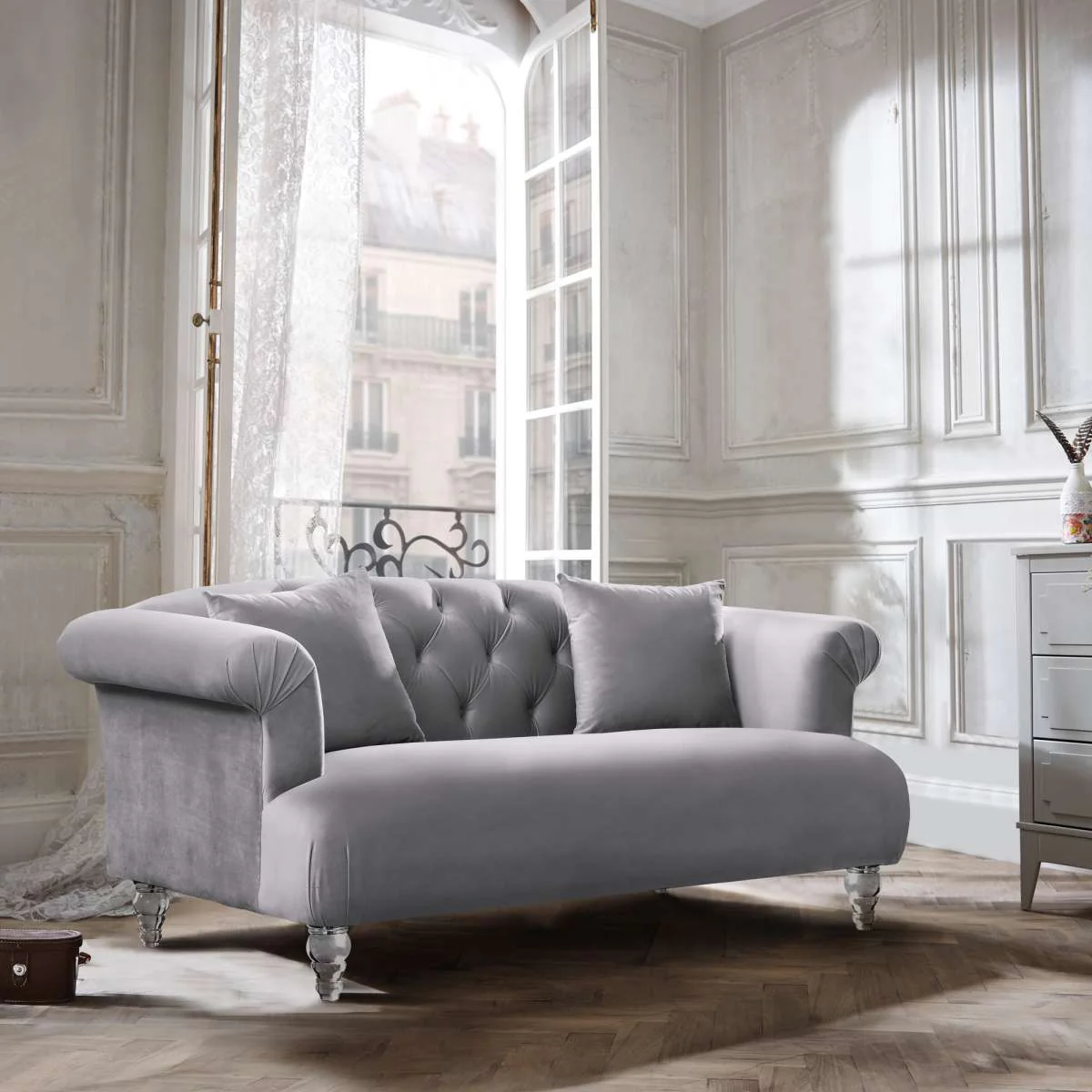 Elegance Contemporary Loveseat in Blue Velvet with Acrylic Legs By Armen Living - Image 4
