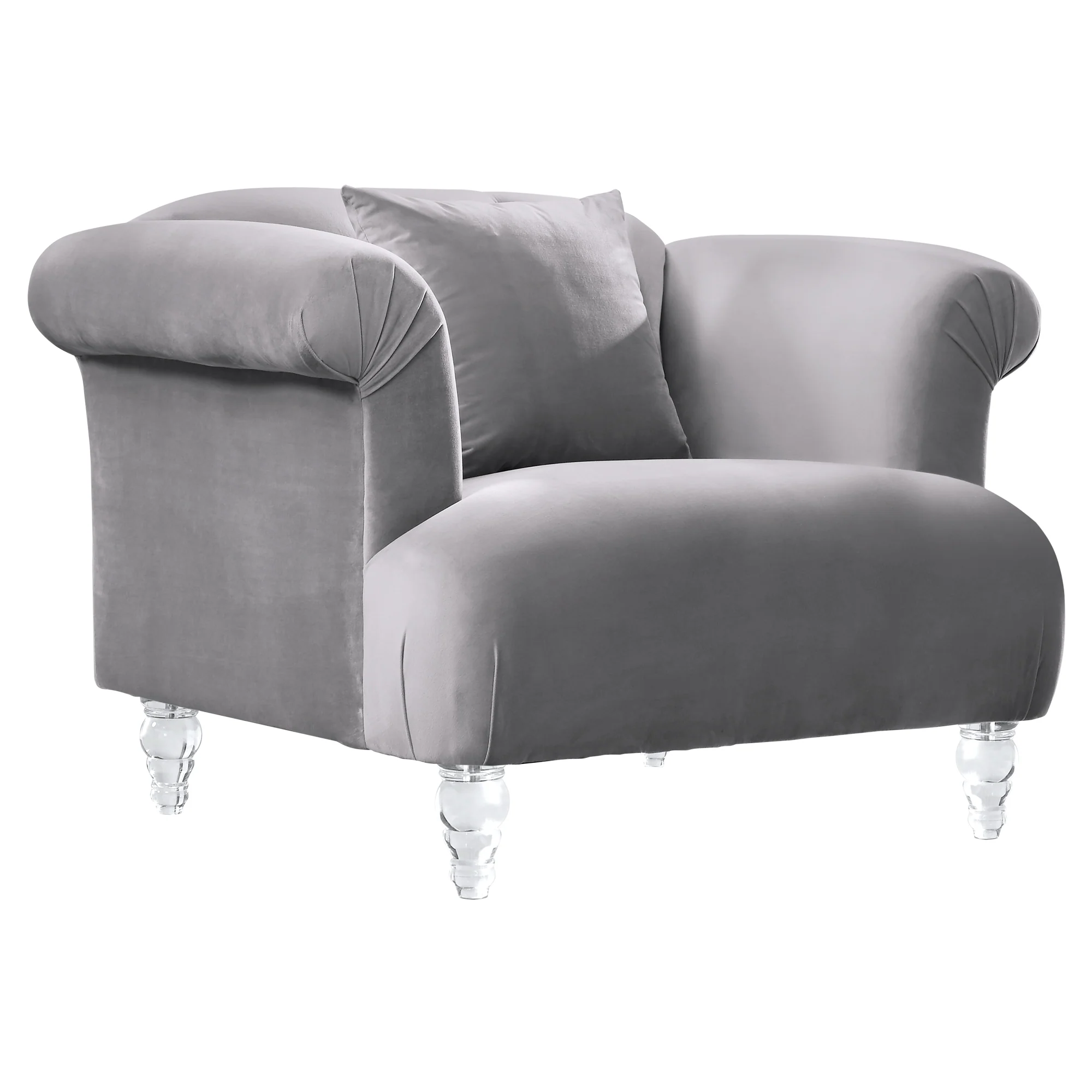 Elegance Contemporary Sofa Chair in Gray Velvet with Acrylic Legs By Armen Living - Image 2
