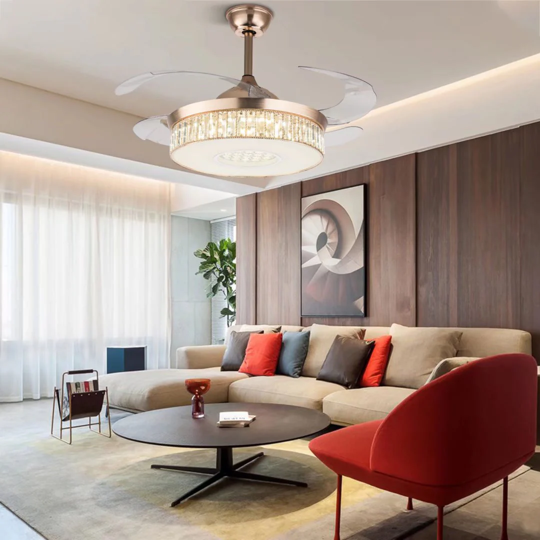 Elegant Crystal Chandelier Retractable Blade Ceiling Fan By Homeroots - Image 2