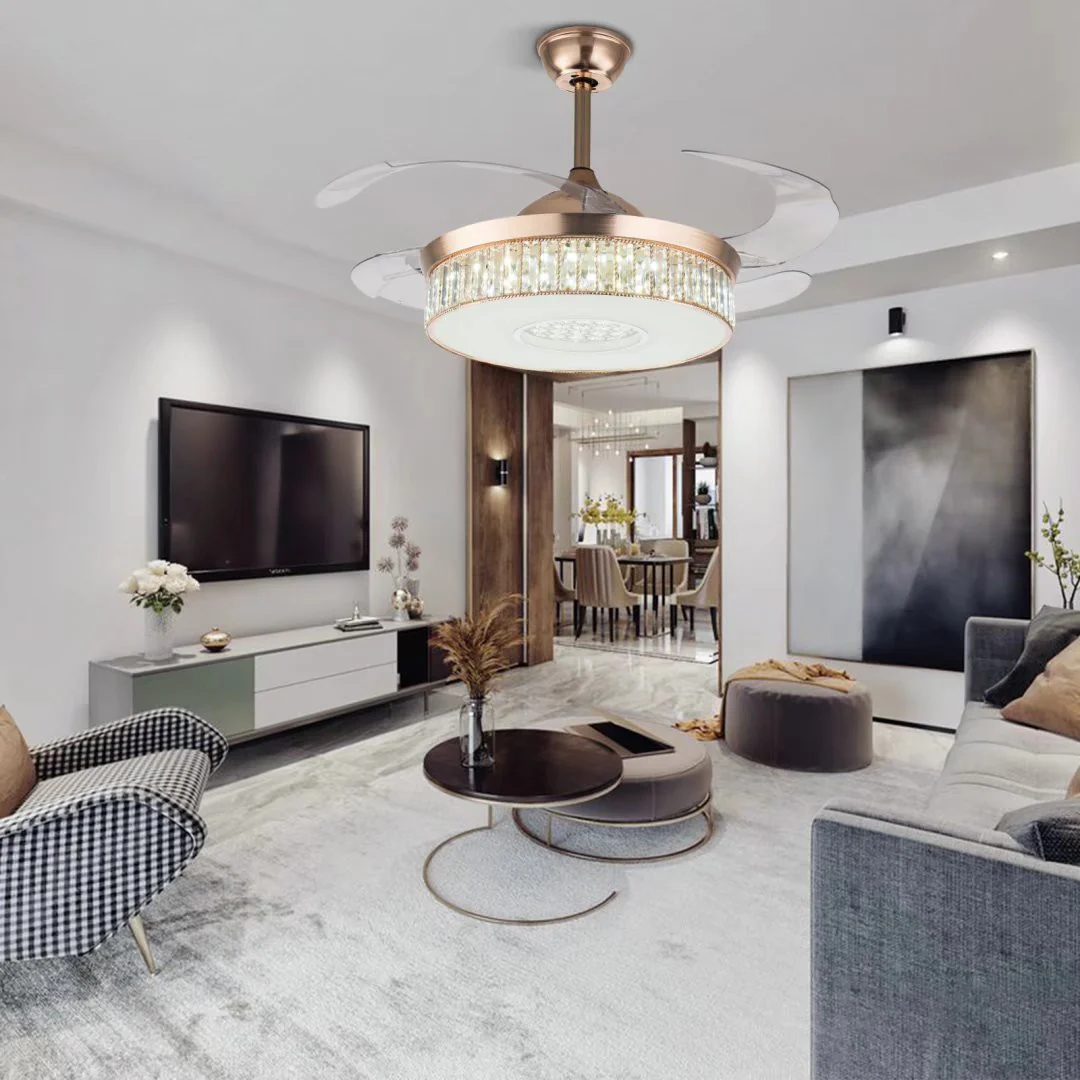 Elegant Crystal Chandelier Retractable Blade Ceiling Fan By Homeroots - Image 3