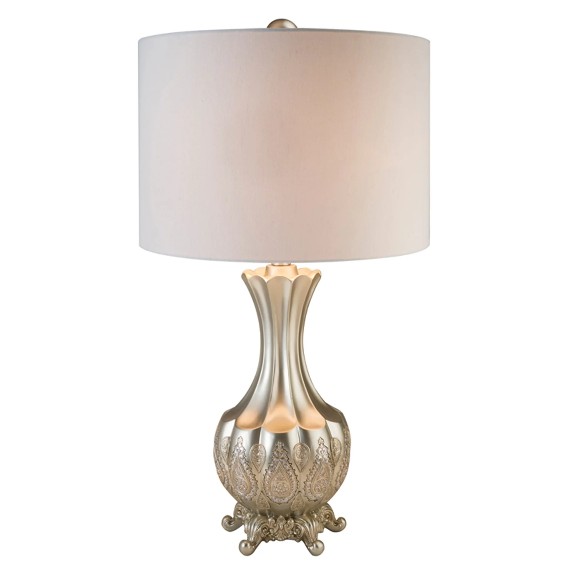 Elegant Silver Table Lamp With White Linen Lamp Shade By Homeroots - Image 2