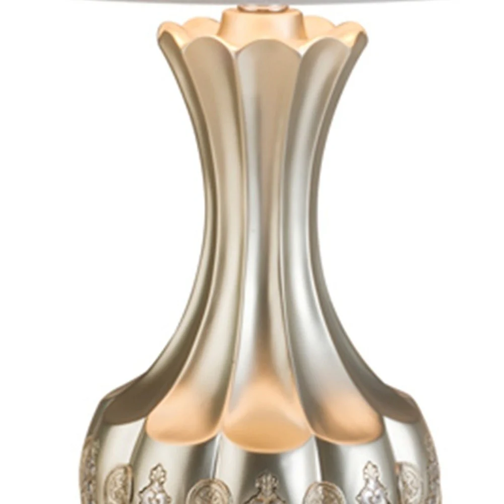 Elegant Silver Table Lamp With White Linen Lamp Shade By Homeroots - Image 3