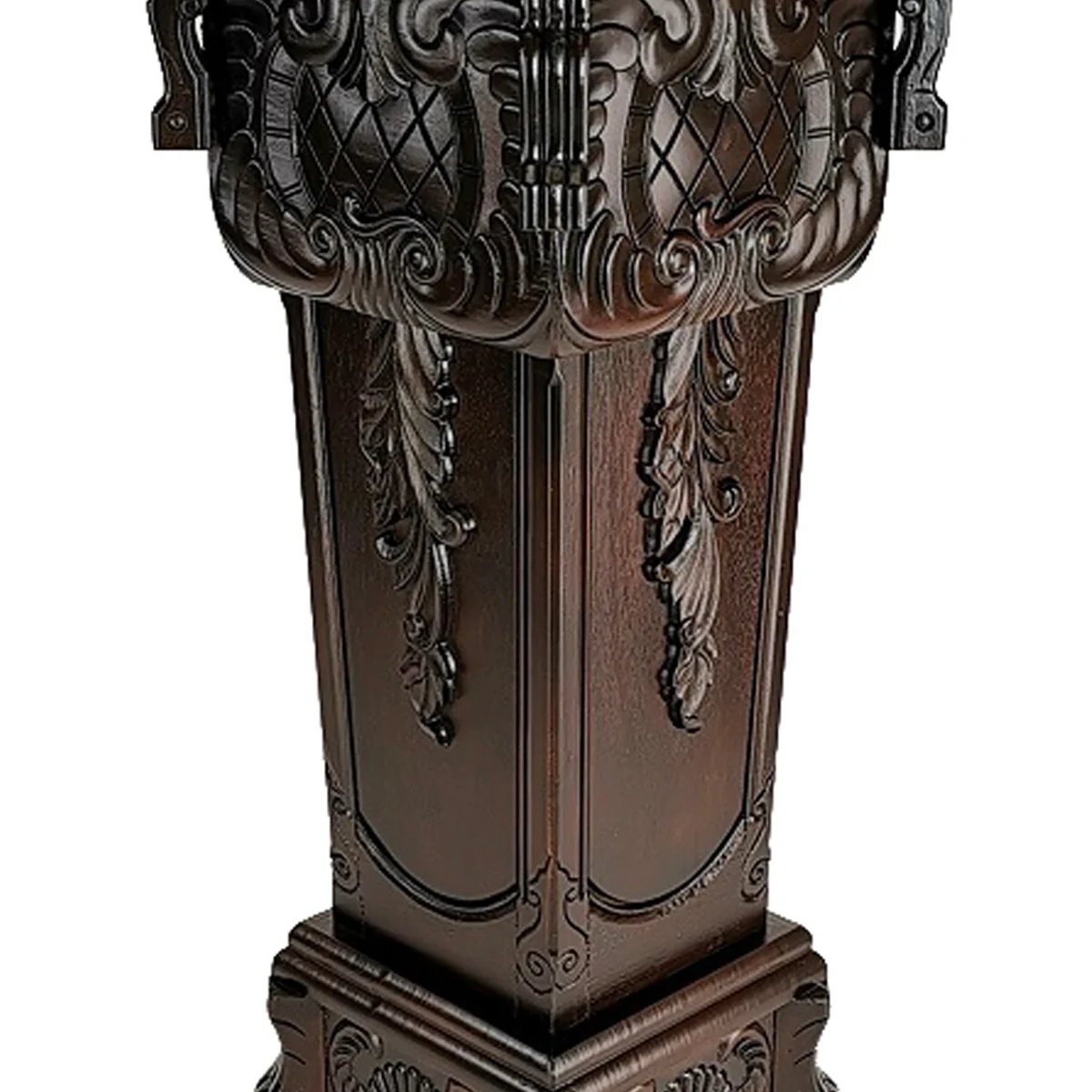Elegantly Engraved Wooden Frame Pedestal Stand, Dark Brown By Benzara - Image 3