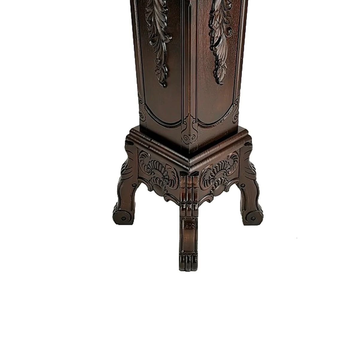 Elegantly Engraved Wooden Frame Pedestal Stand, Dark Brown By Benzara - Image 4