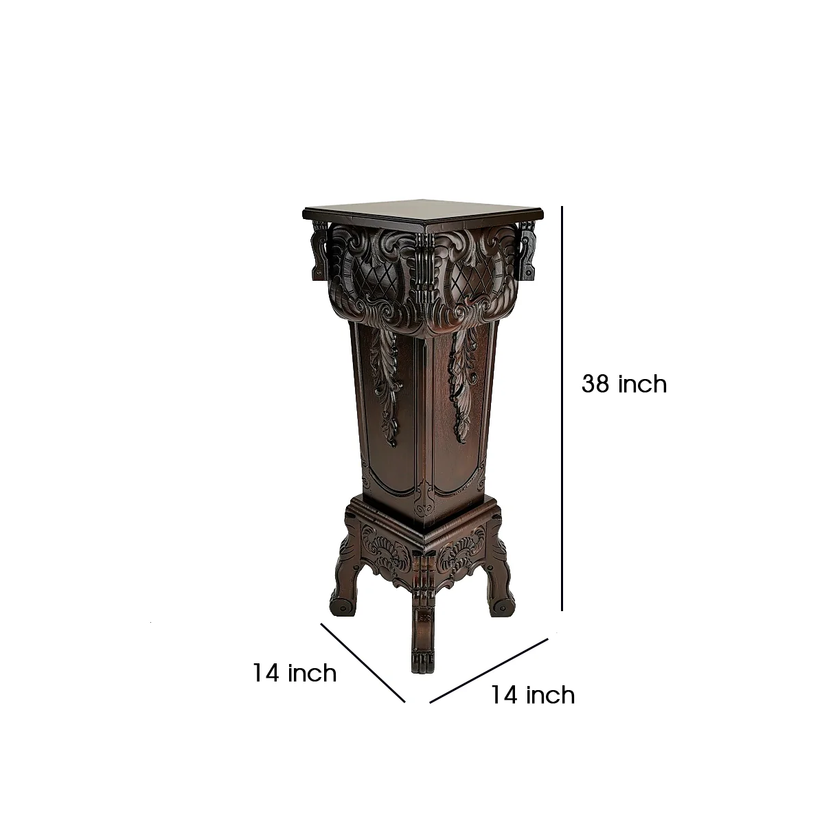 Elegantly Engraved Wooden Frame Pedestal Stand, Dark Brown By Benzara - Image 5