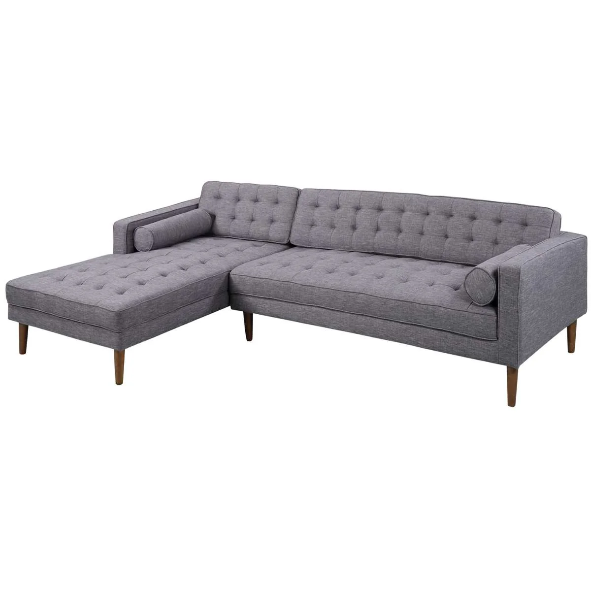Element Left-Side Chaise Sectional in Dark Gray Linen and Walnut Legs By Armen Living - Image 2