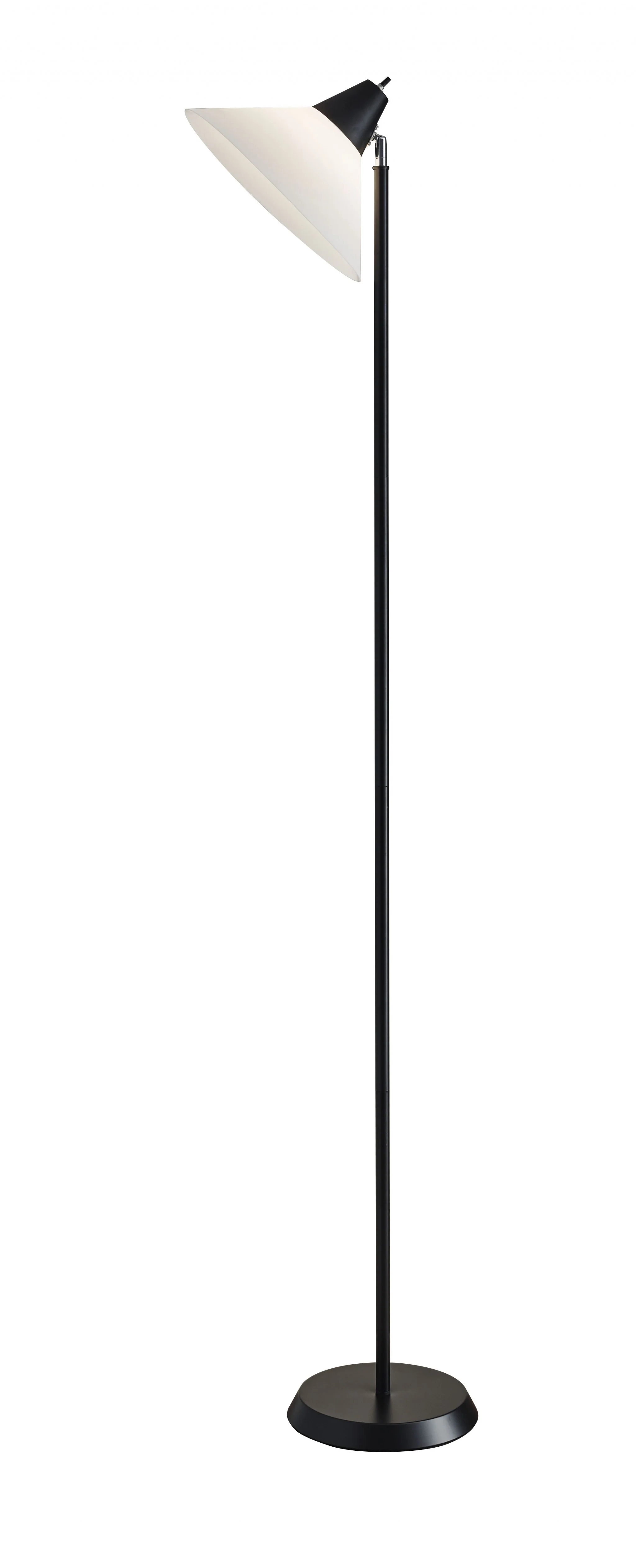 Elemental Black Metal Torchiere with White Cone Shade By Homeroots - Image 2