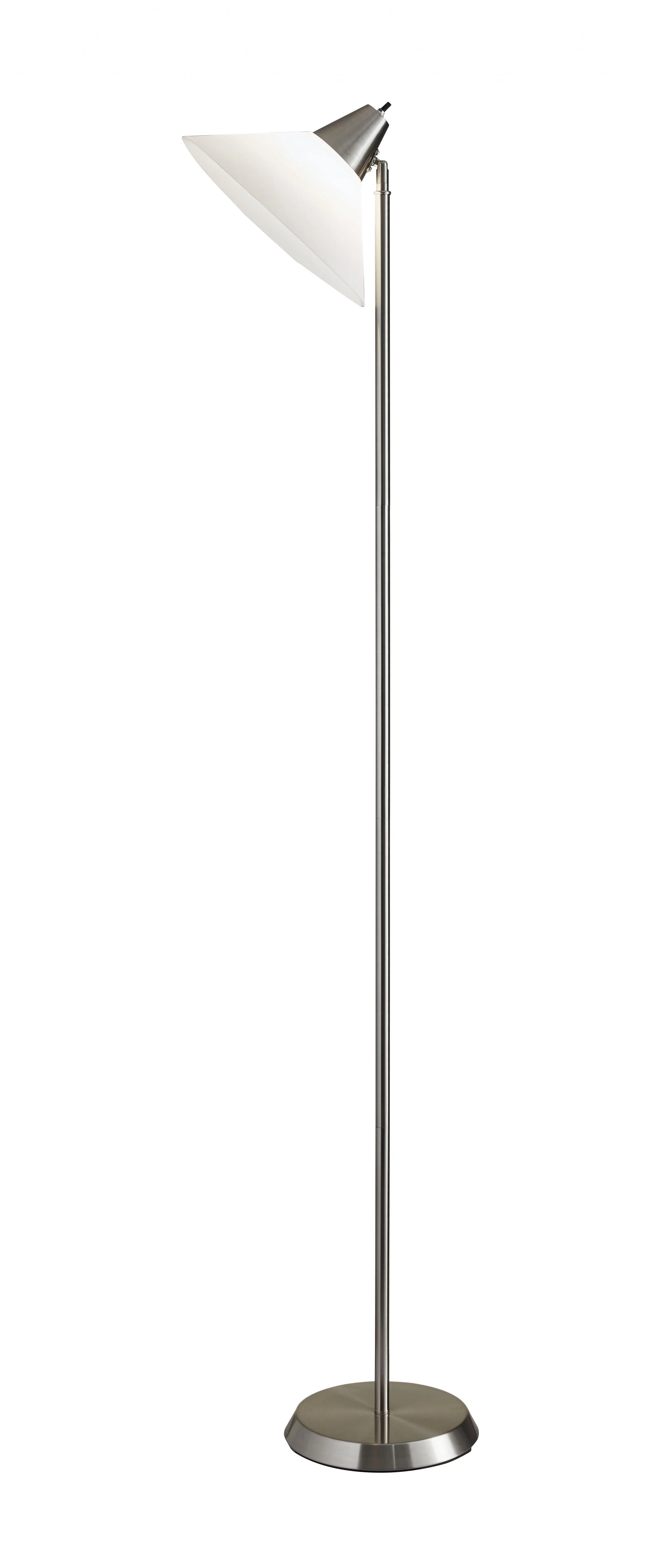 Elemental Brushed Steel Metal Torchiere with White Cone Shade By Homeroots - Image 2