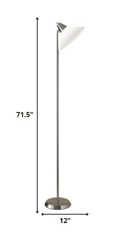 Elemental Brushed Steel Metal Torchiere with White Cone Shade By Homeroots - Image 5