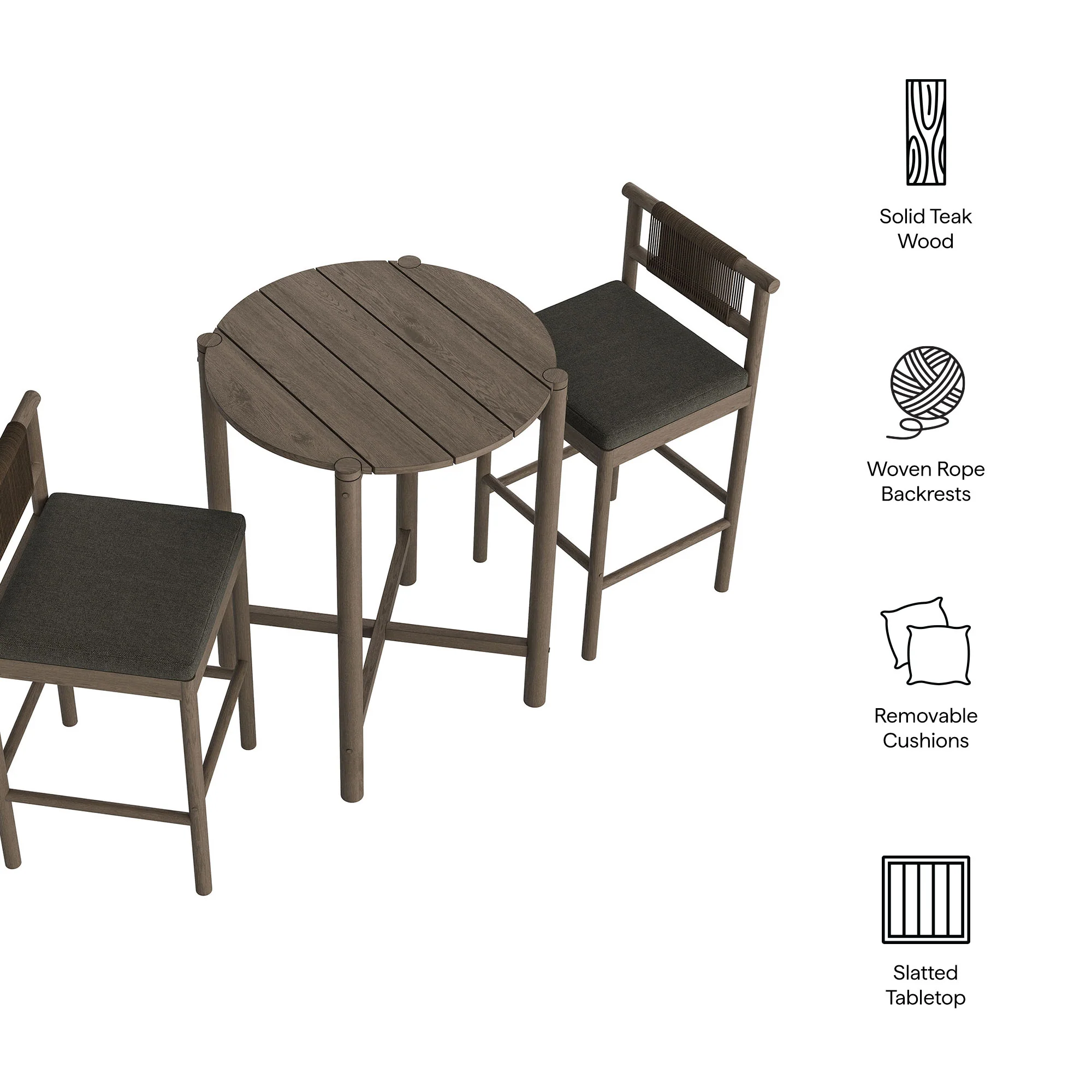 Eleni 3-Piece Outdoor Patio Teak Wood Bar Set by Modway - Image 12