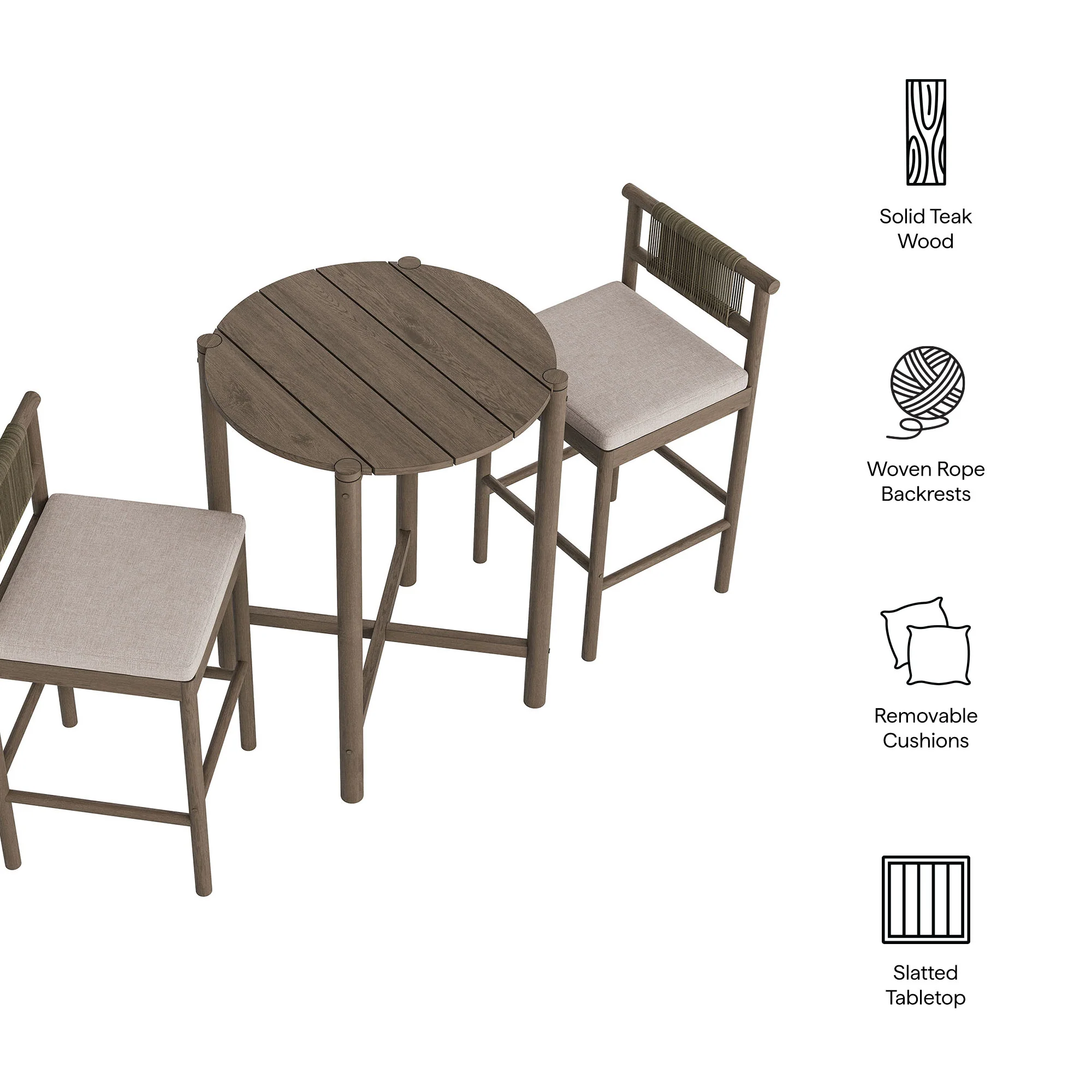 Eleni 3-Piece Outdoor Patio Teak Wood Bar Set by Modway - Image 19