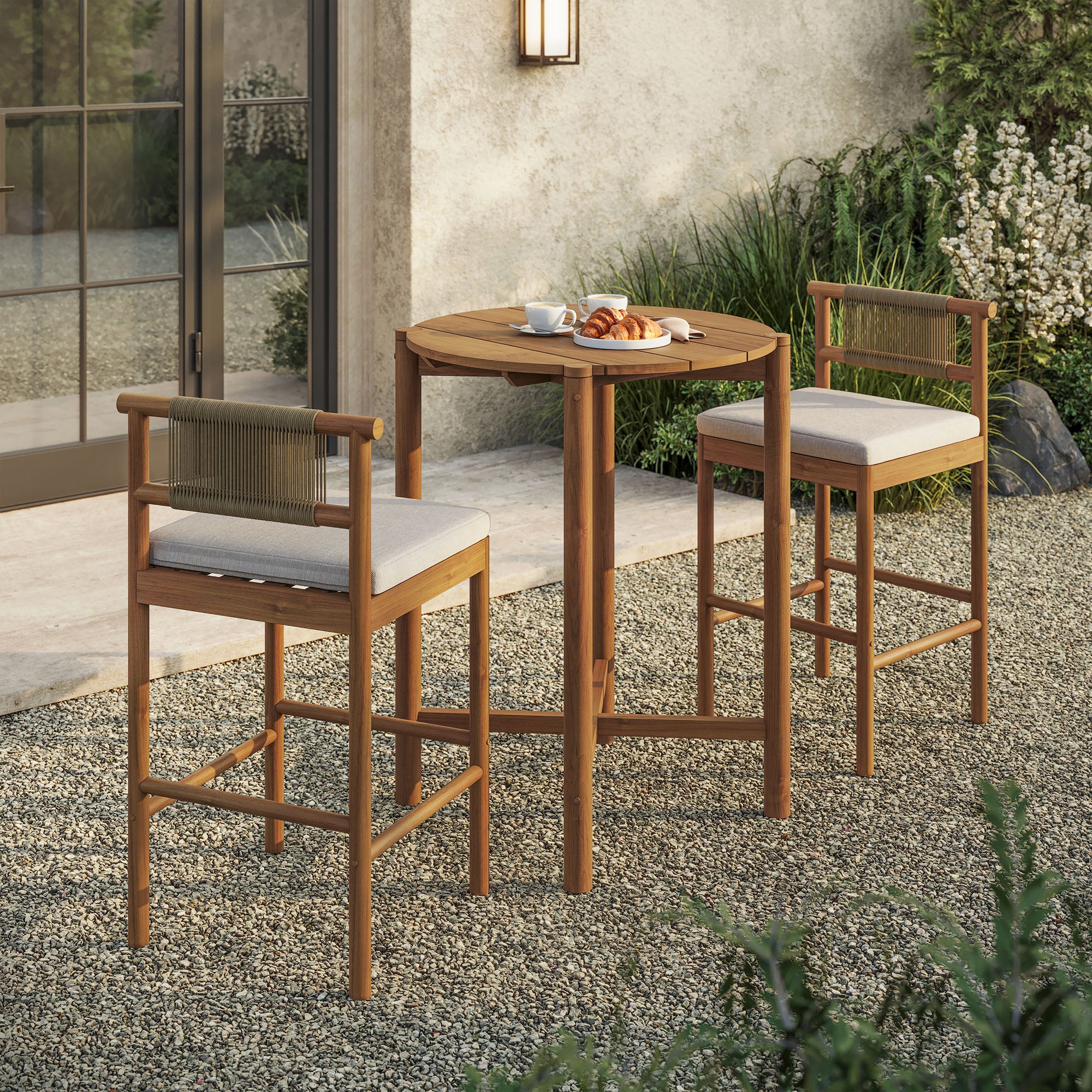 Eleni 3-Piece Outdoor Patio Teak Wood Bar Set by Modway - Image 4