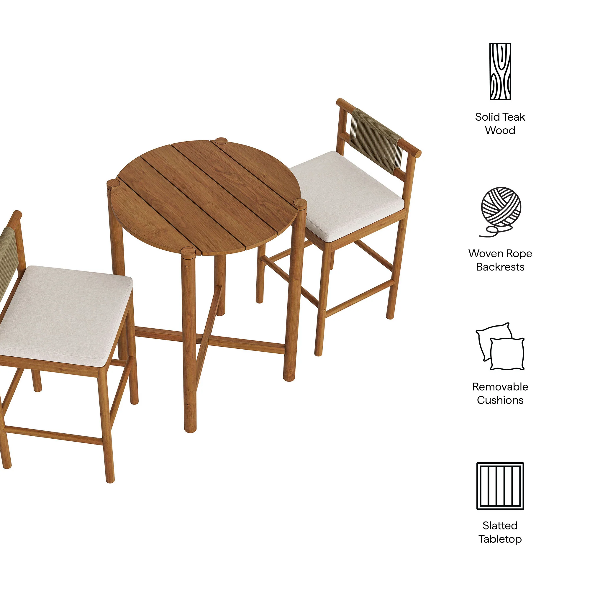 Eleni 3-Piece Outdoor Patio Teak Wood Bar Set by Modway - Image 5