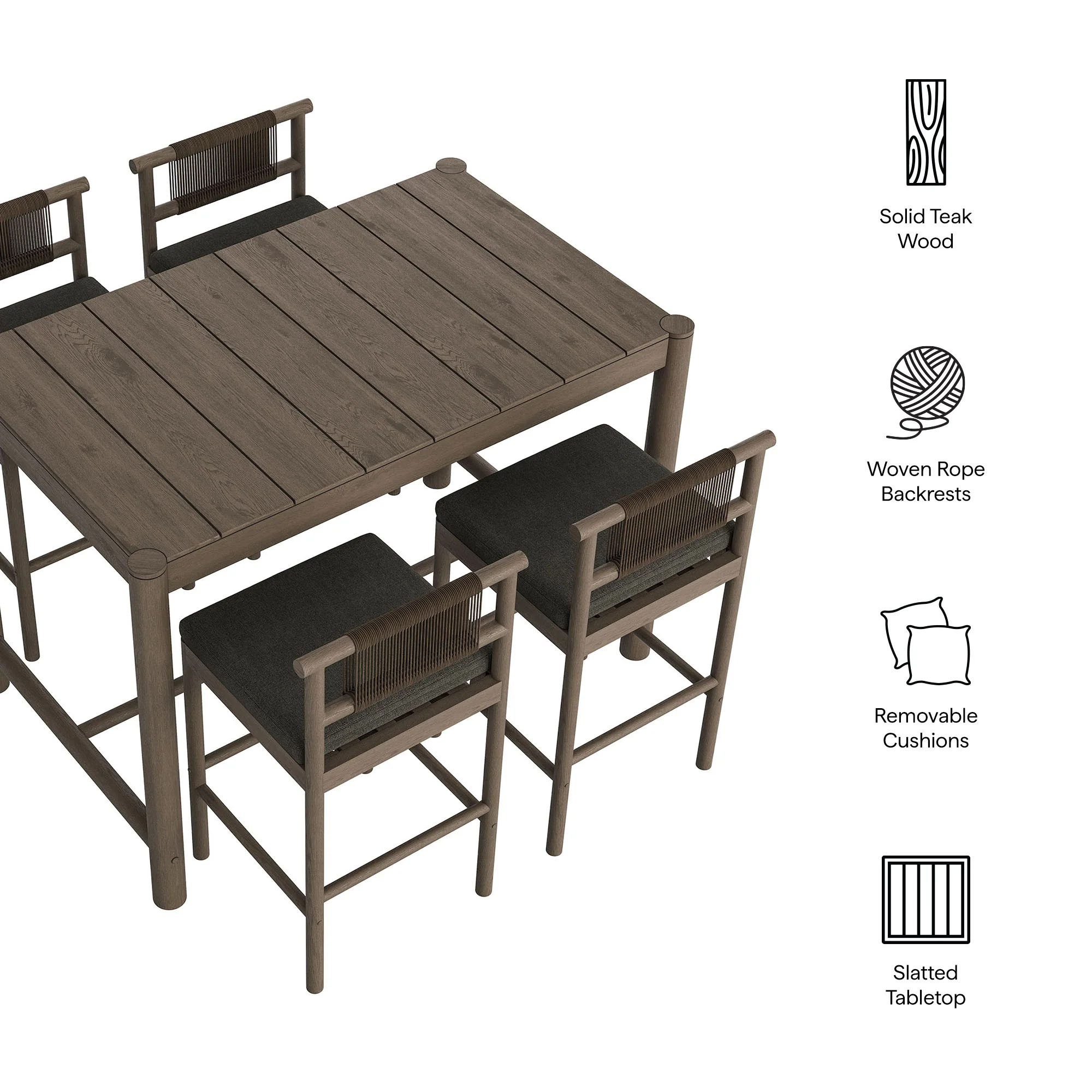 Eleni 5-Piece Outdoor Patio Teak Wood Bar Set by Modway - Image 12