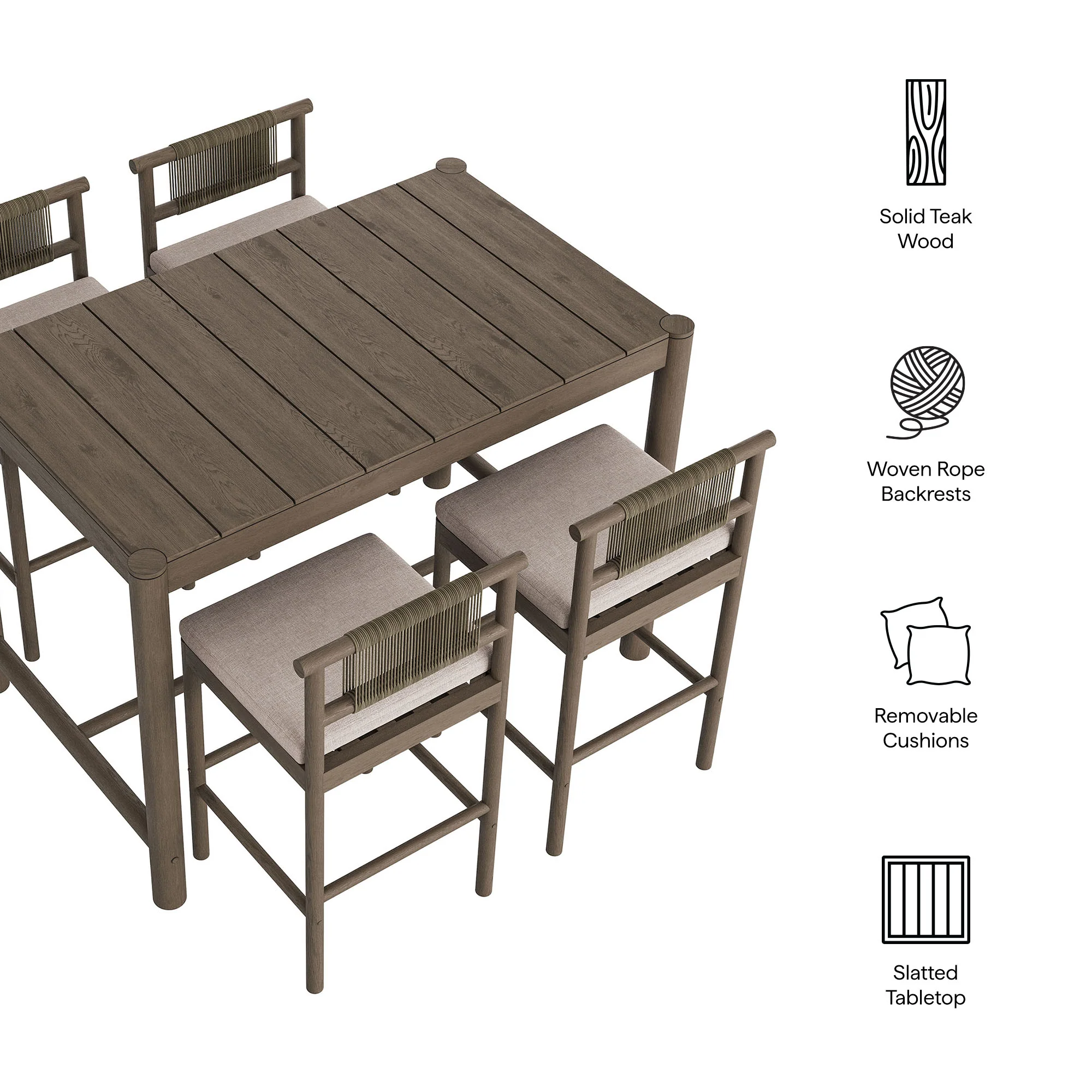 Eleni 5-Piece Outdoor Patio Teak Wood Bar Set by Modway - Image 19