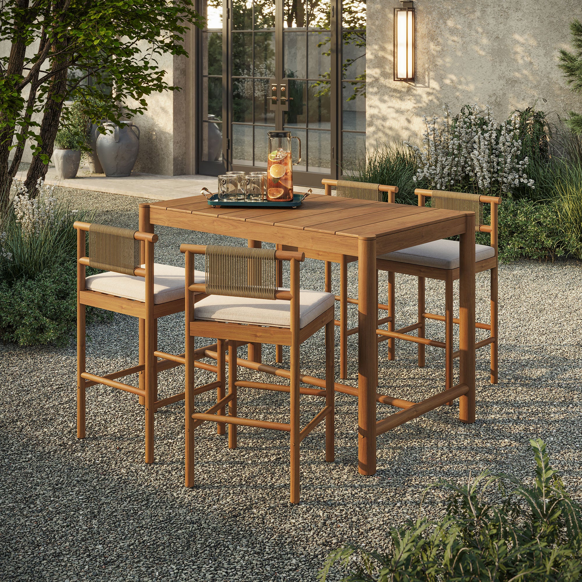 Eleni 5-Piece Outdoor Patio Teak Wood Bar Set by Modway - Image 4