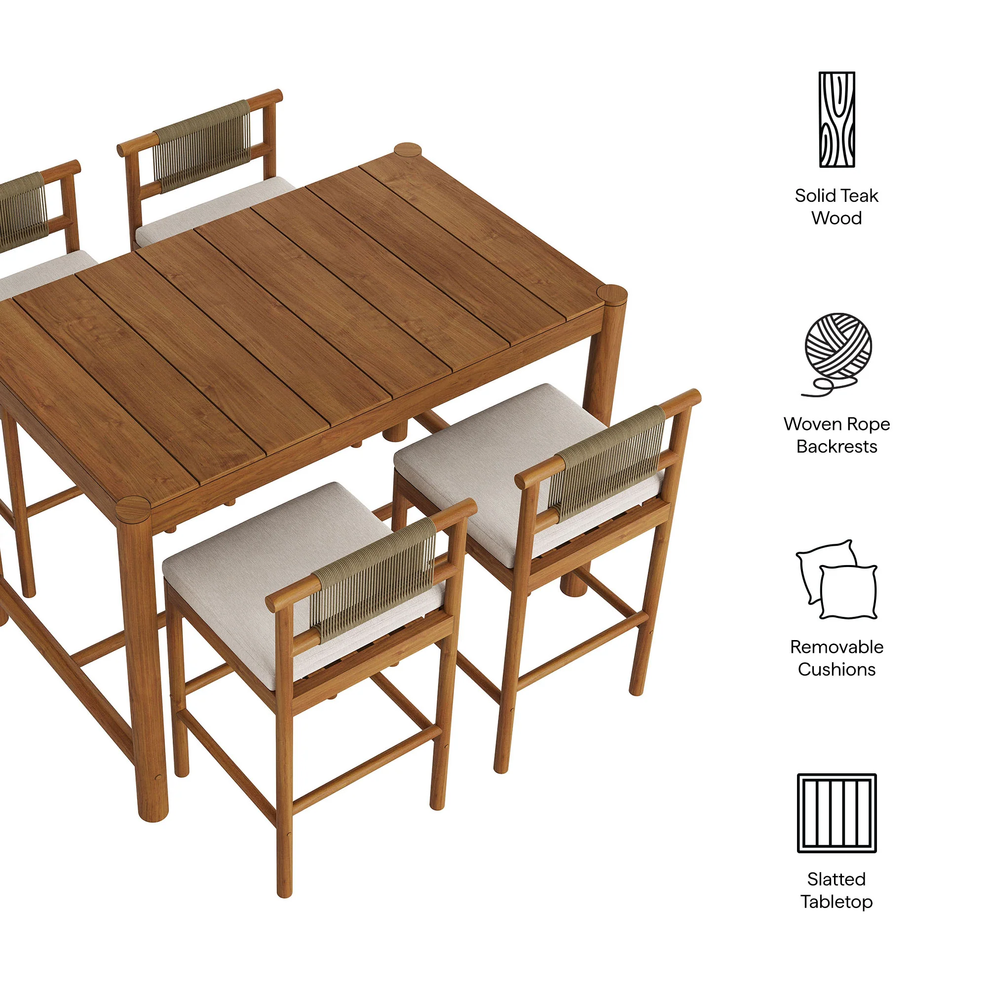 Eleni 5-Piece Outdoor Patio Teak Wood Bar Set by Modway - Image 5