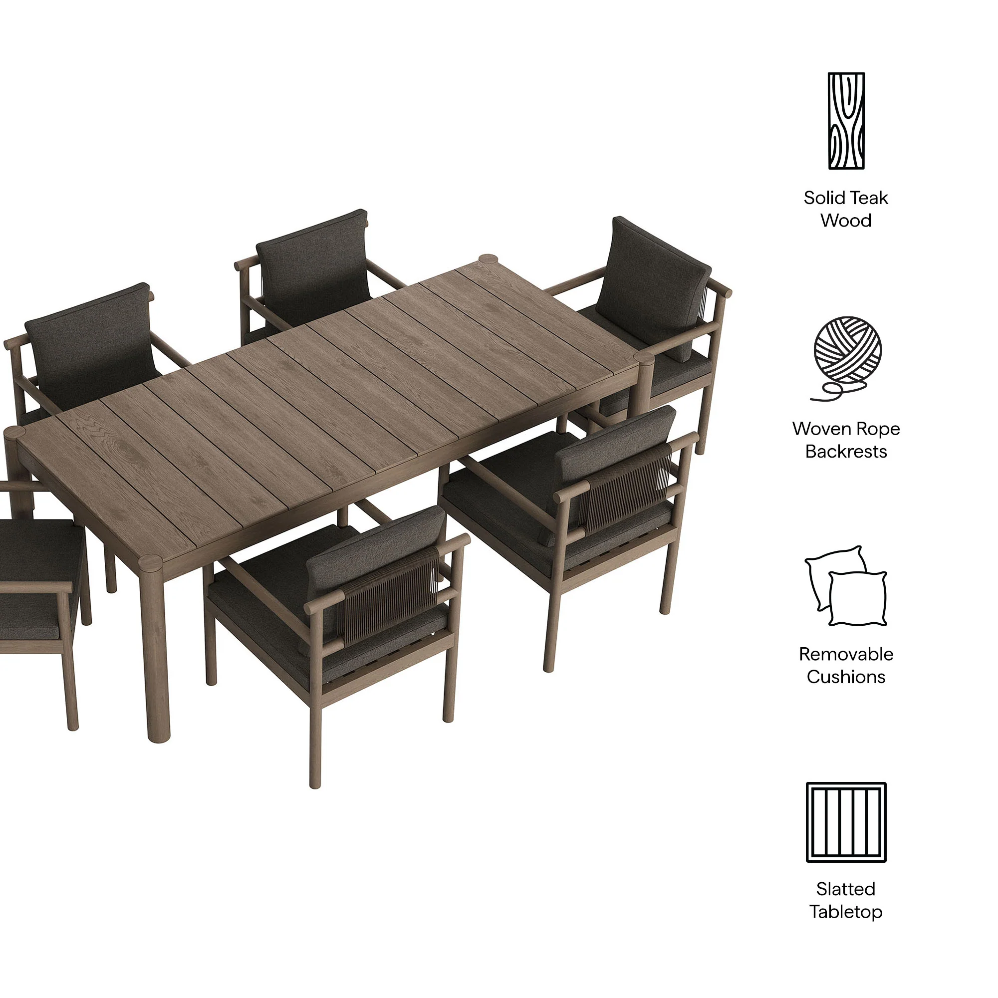 Eleni 7 Piece Outdoor Patio Teak Wood Dining Set by Modway - Image 14