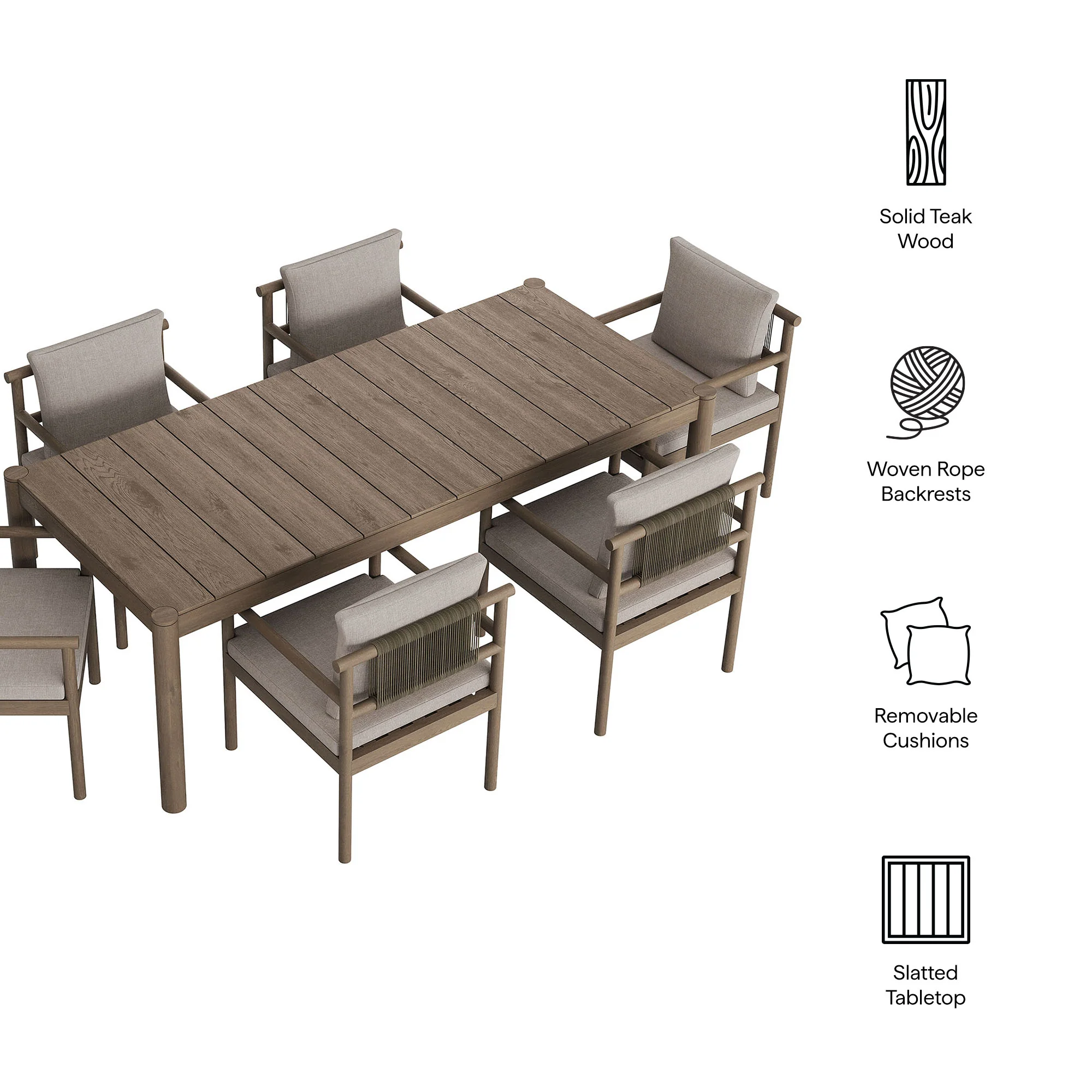 Eleni 7 Piece Outdoor Patio Teak Wood Dining Set by Modway - Image 22