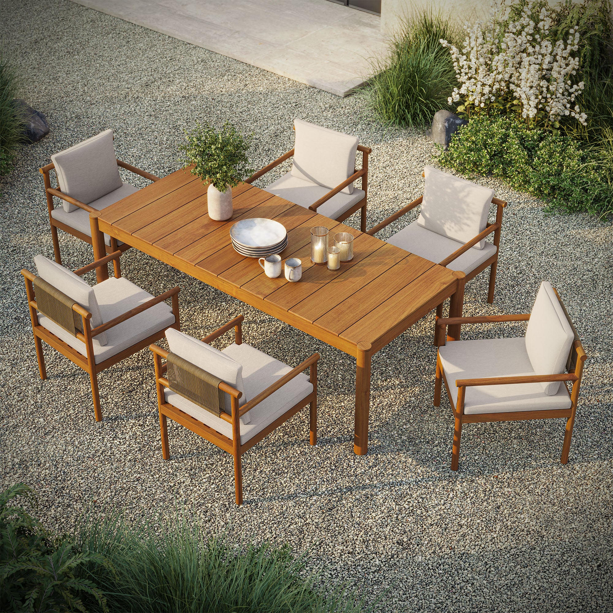 Eleni 7 Piece Outdoor Patio Teak Wood Dining Set by Modway - Image 4
