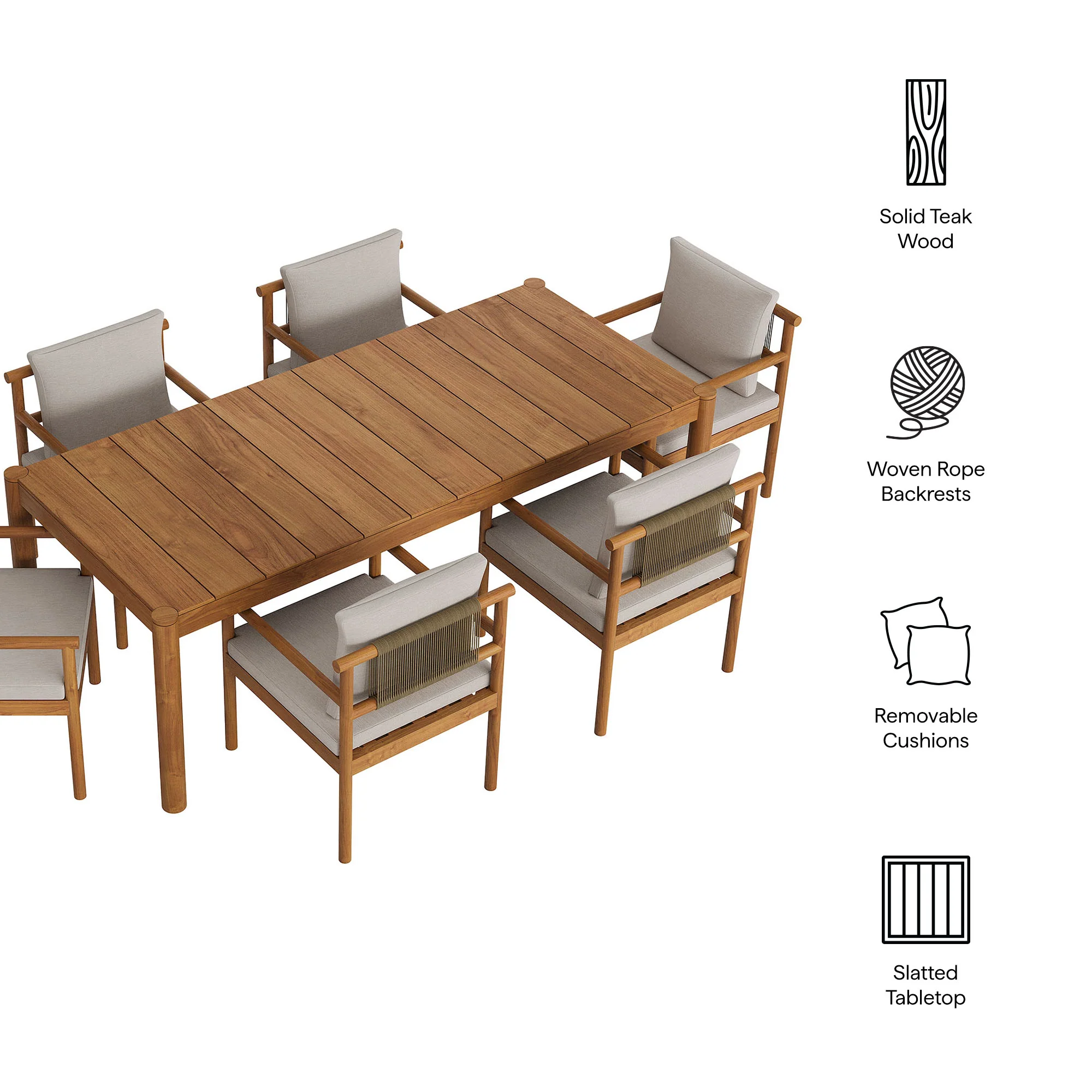 Eleni 7 Piece Outdoor Patio Teak Wood Dining Set by Modway - Image 6