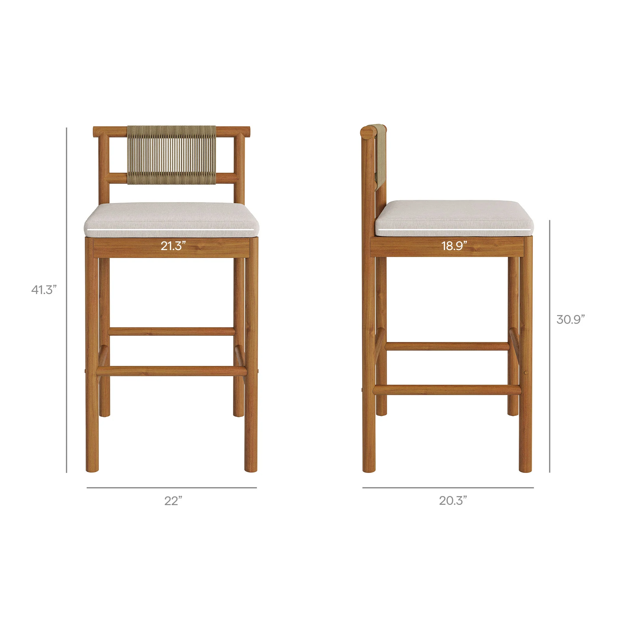 Eleni Outdoor Patio Teak Wood Bar Stools Set of 2 by Modway - Image 10