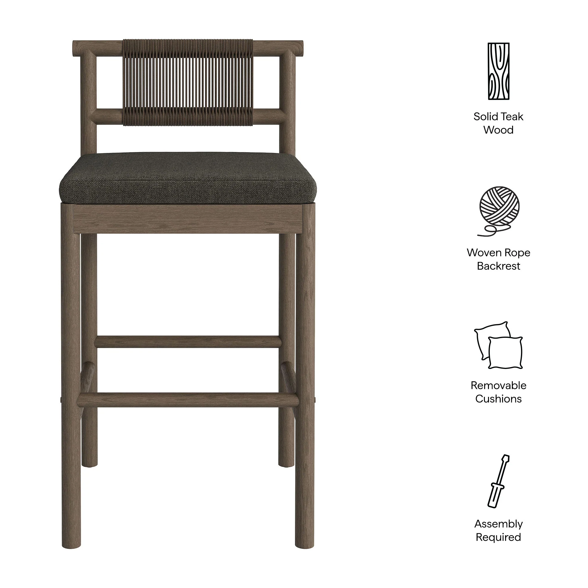 Eleni Outdoor Patio Teak Wood Bar Stools Set of 2 by Modway - Image 19