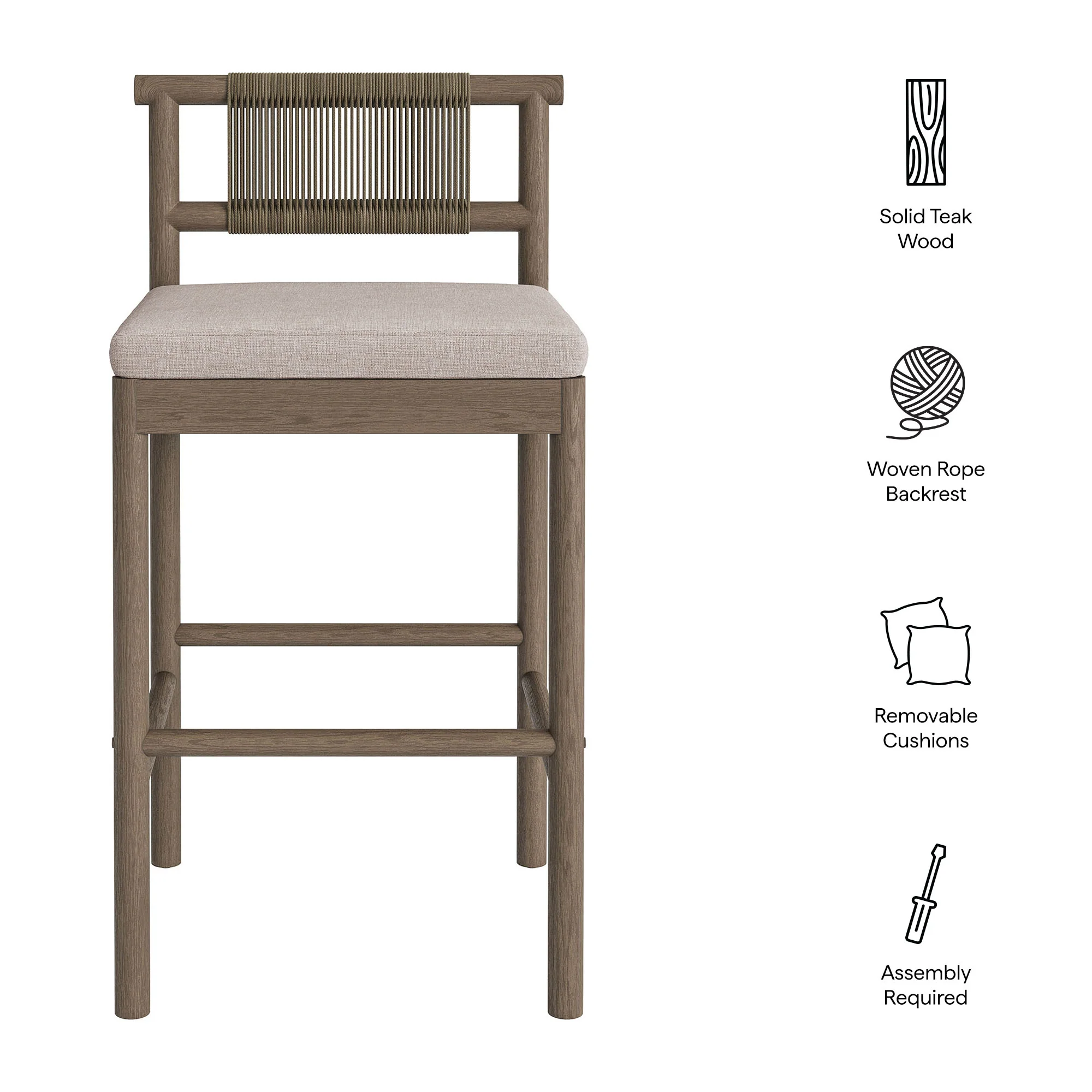 Eleni Outdoor Patio Teak Wood Bar Stools Set of 2 by Modway - Image 29