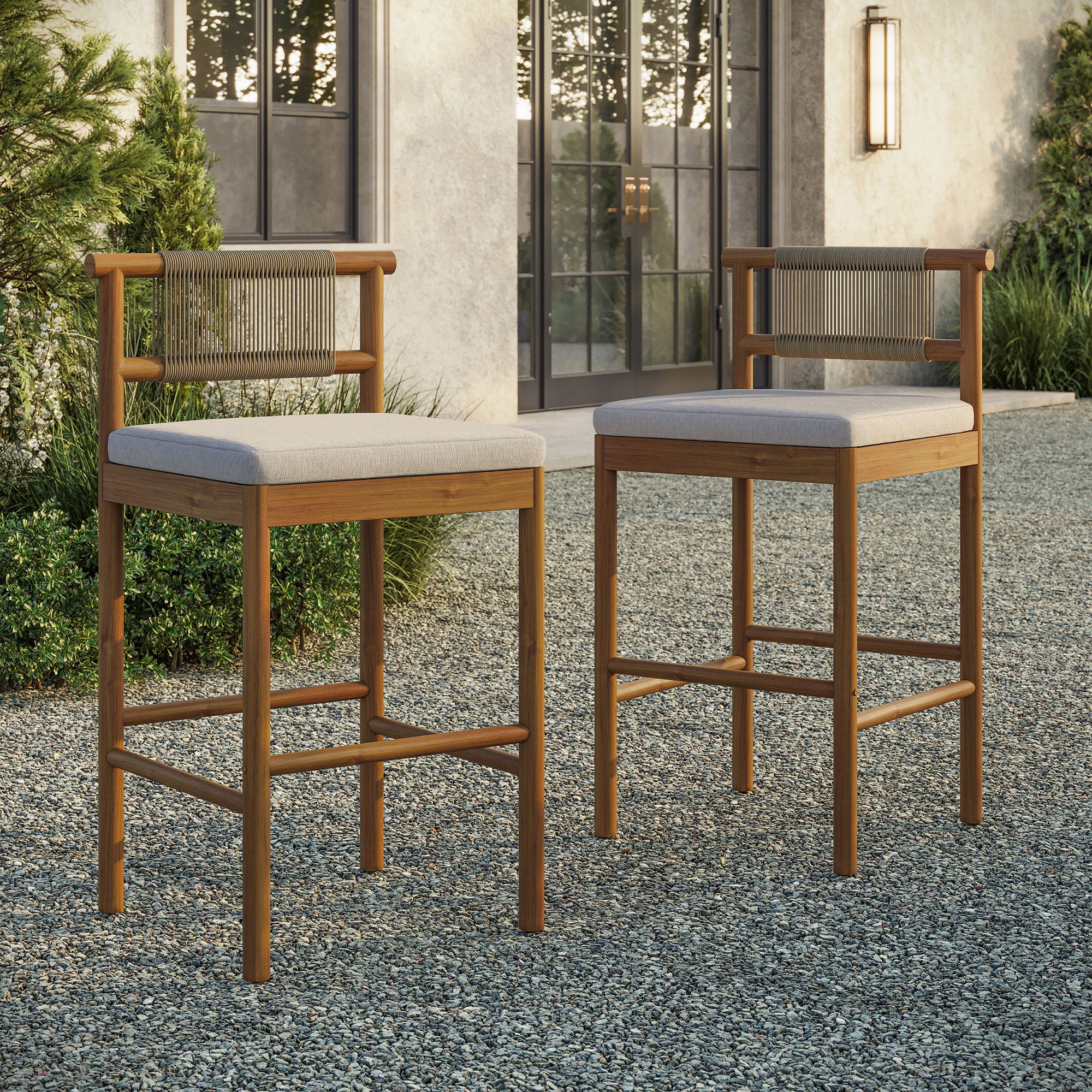 Eleni Outdoor Patio Teak Wood Bar Stools Set of 2 by Modway - Image 8