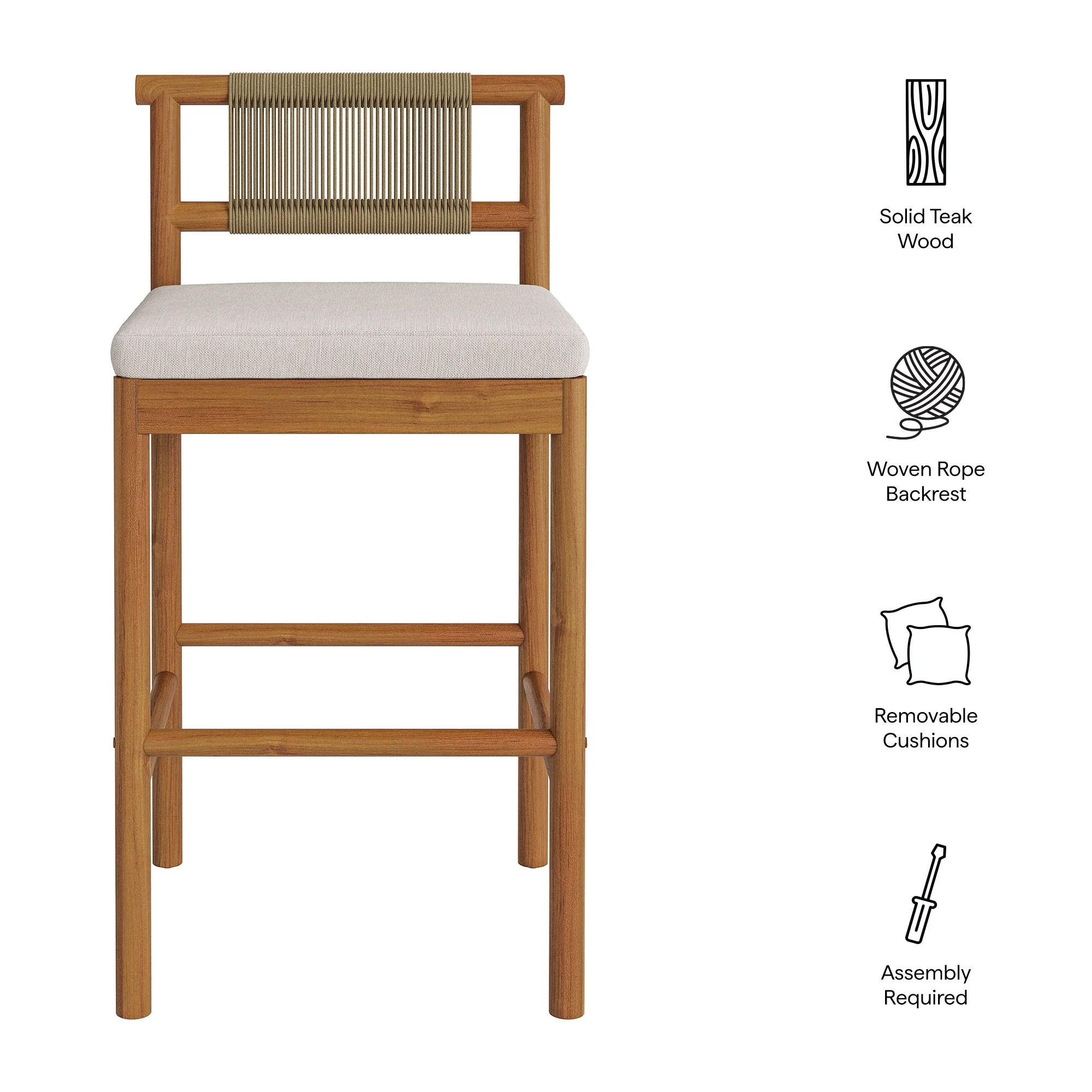 Eleni Outdoor Patio Teak Wood Bar Stools Set of 2 by Modway - Image 9
