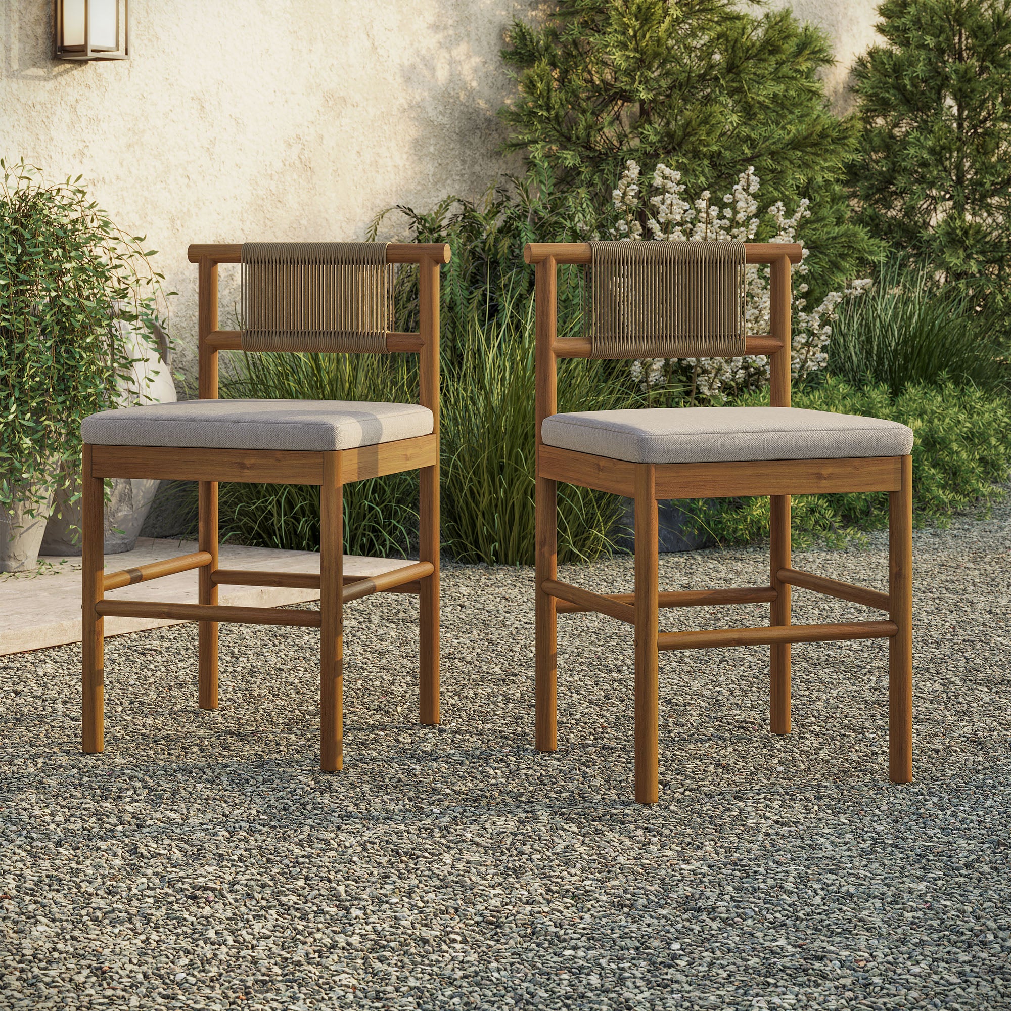 Eleni Outdoor Patio Teak Wood Counter Stools Set of 2 by Modway - Image 8